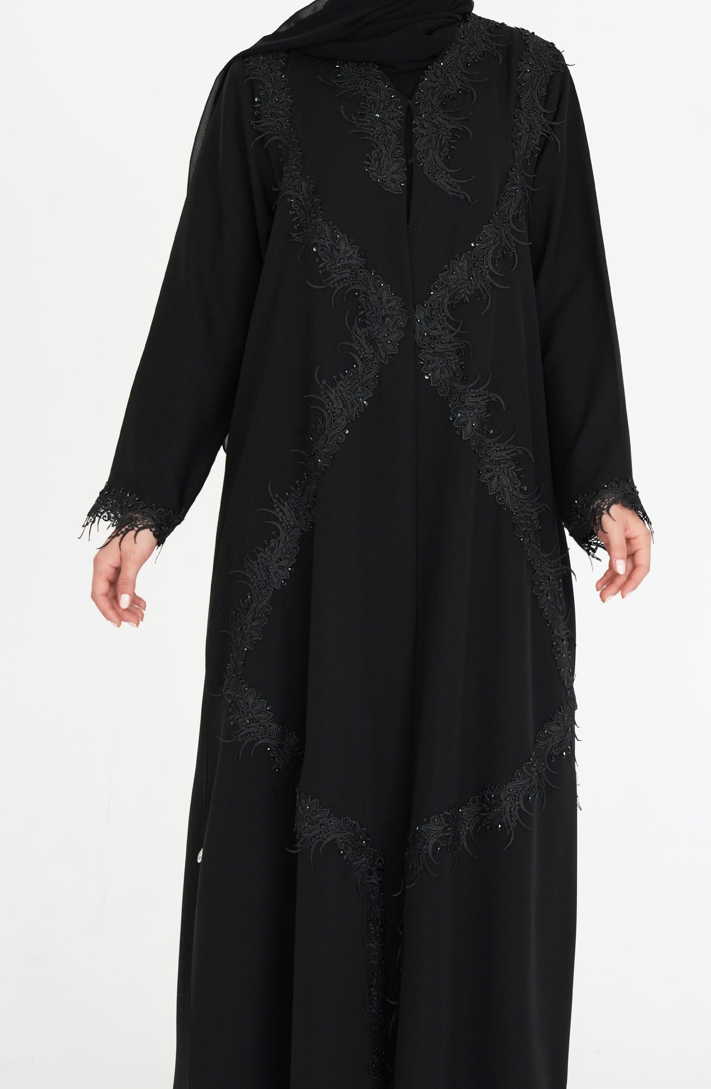 Internet Fabric Abaya with dantil and handwork beads