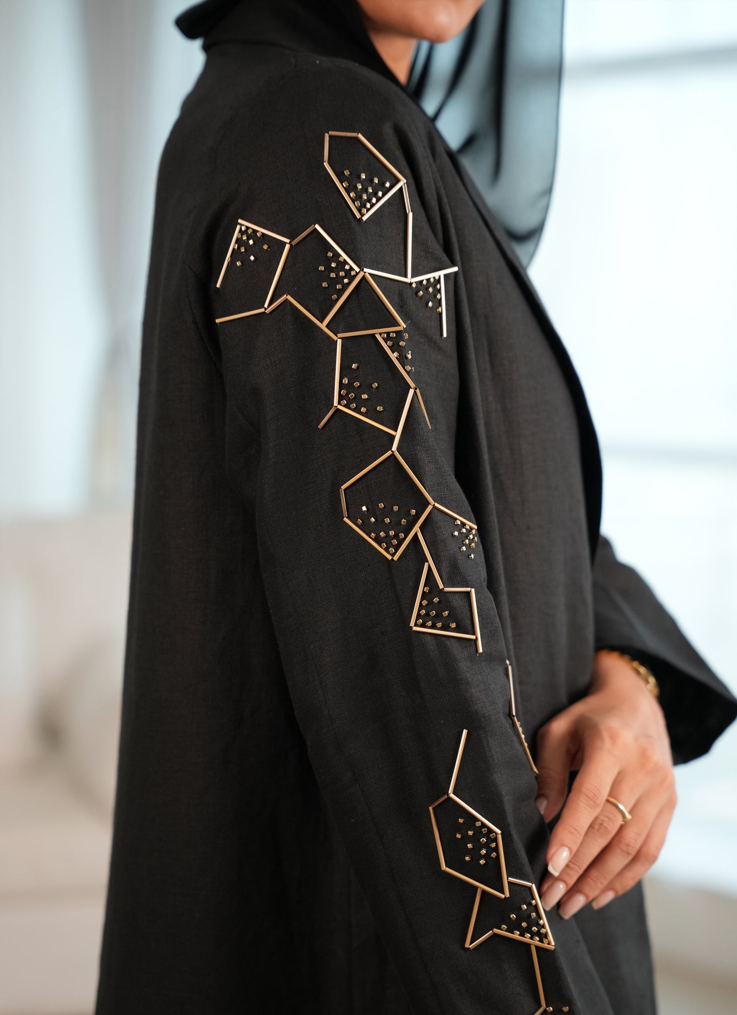 Pure linen fabric with Beads handwork
