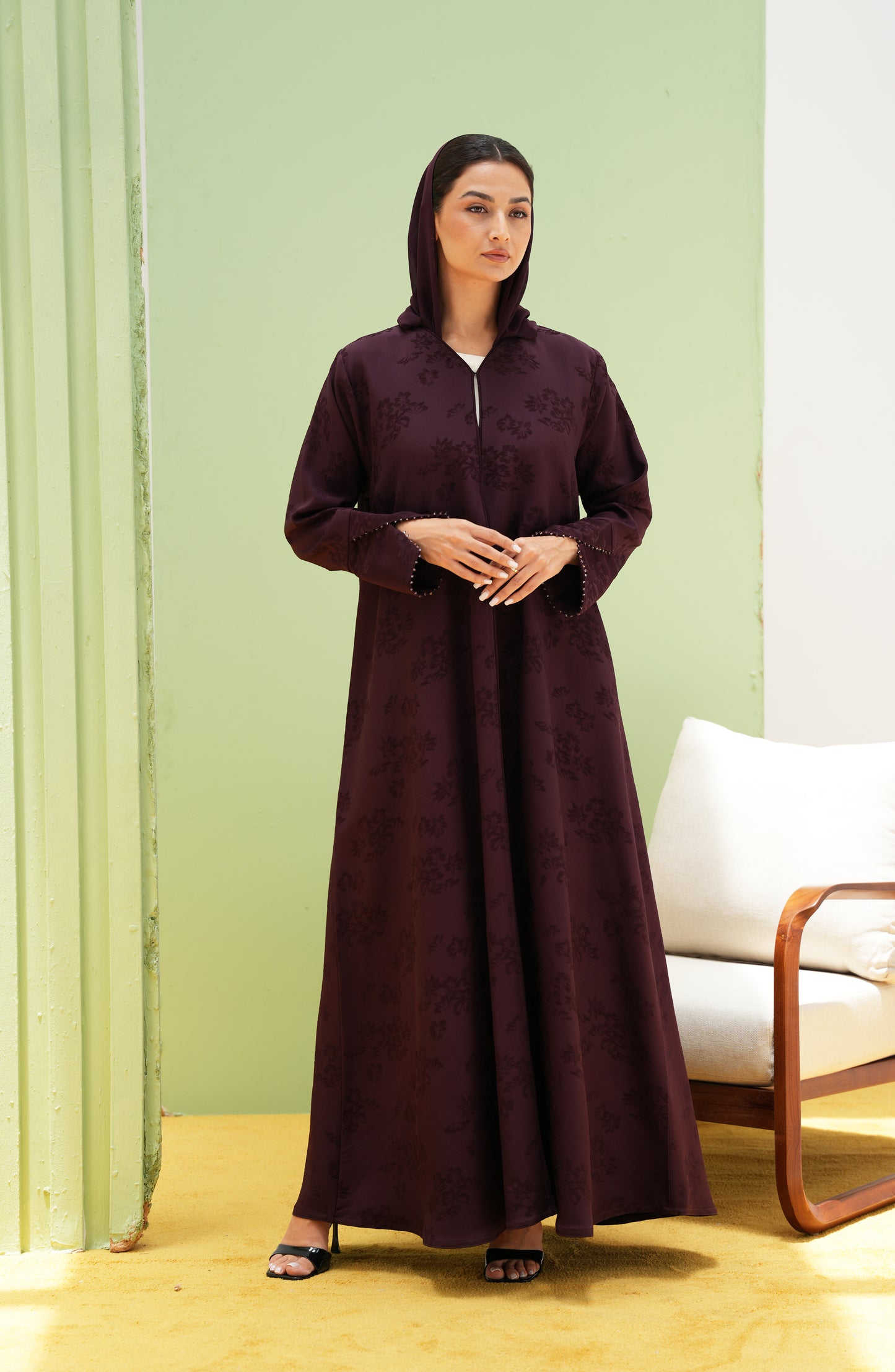 Turkish Jacquard with Beaded Sleeve Opening Detail Abaya