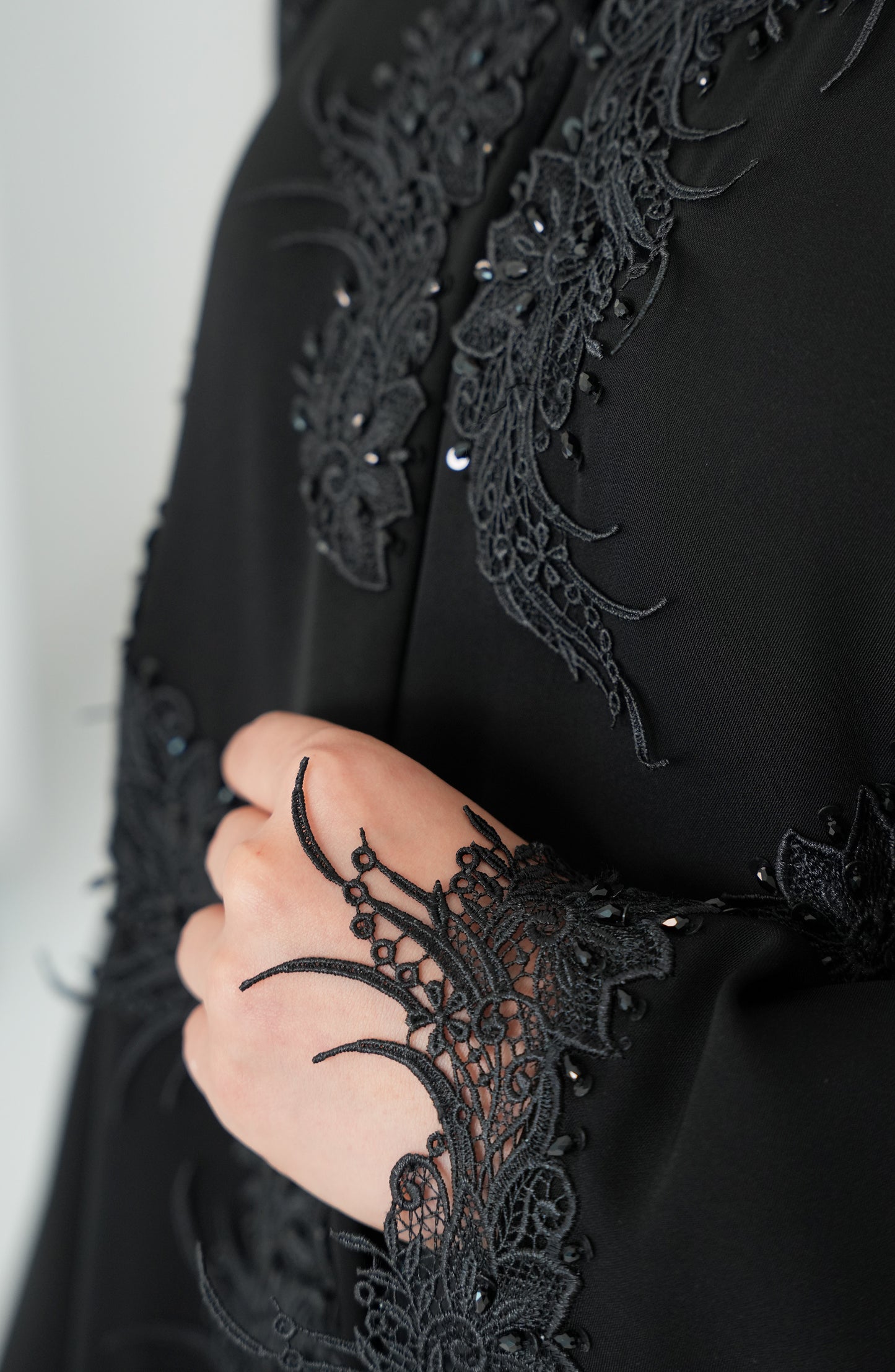 Internet Fabric Abaya with dantil and handwork beads