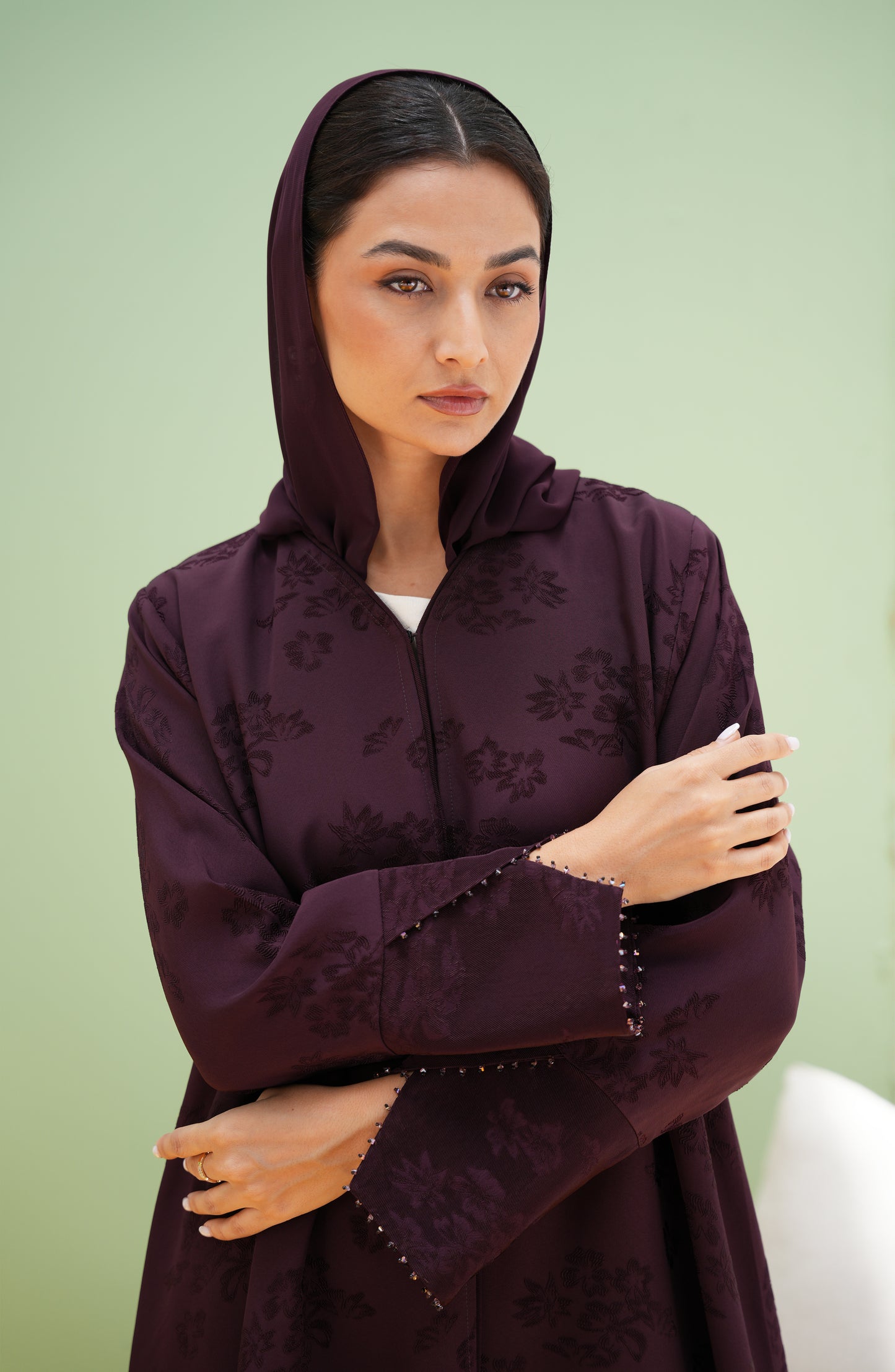 Turkish Jacquard with Beaded Sleeve Opening Detail Abaya