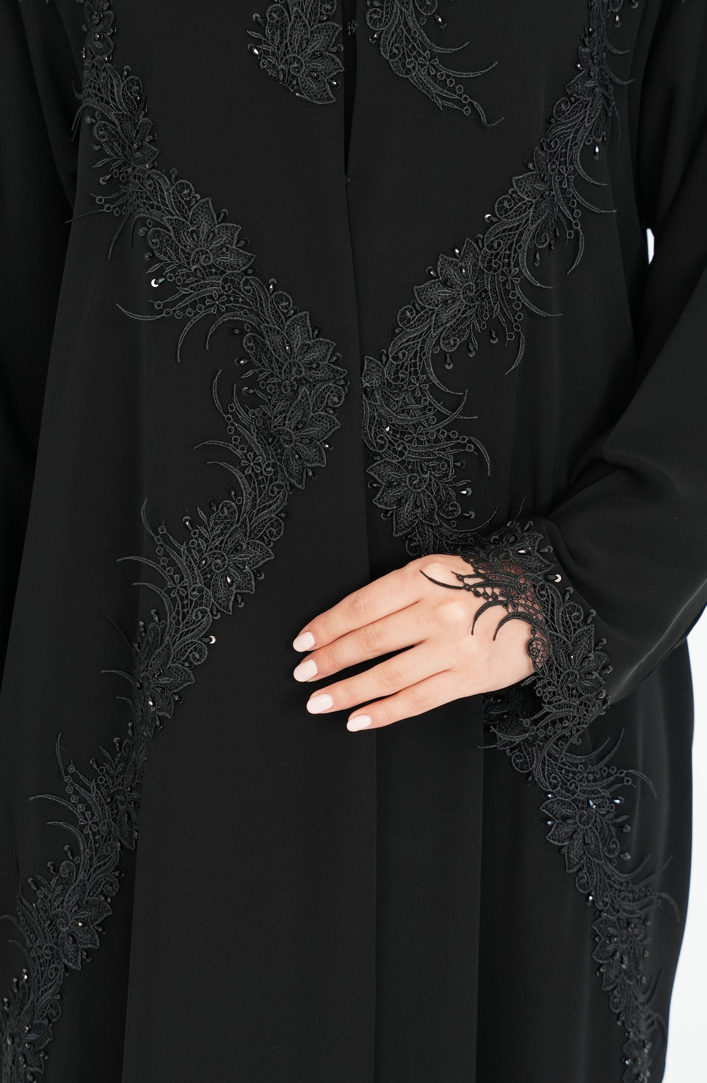 Internet Fabric Abaya with dantil and handwork beads