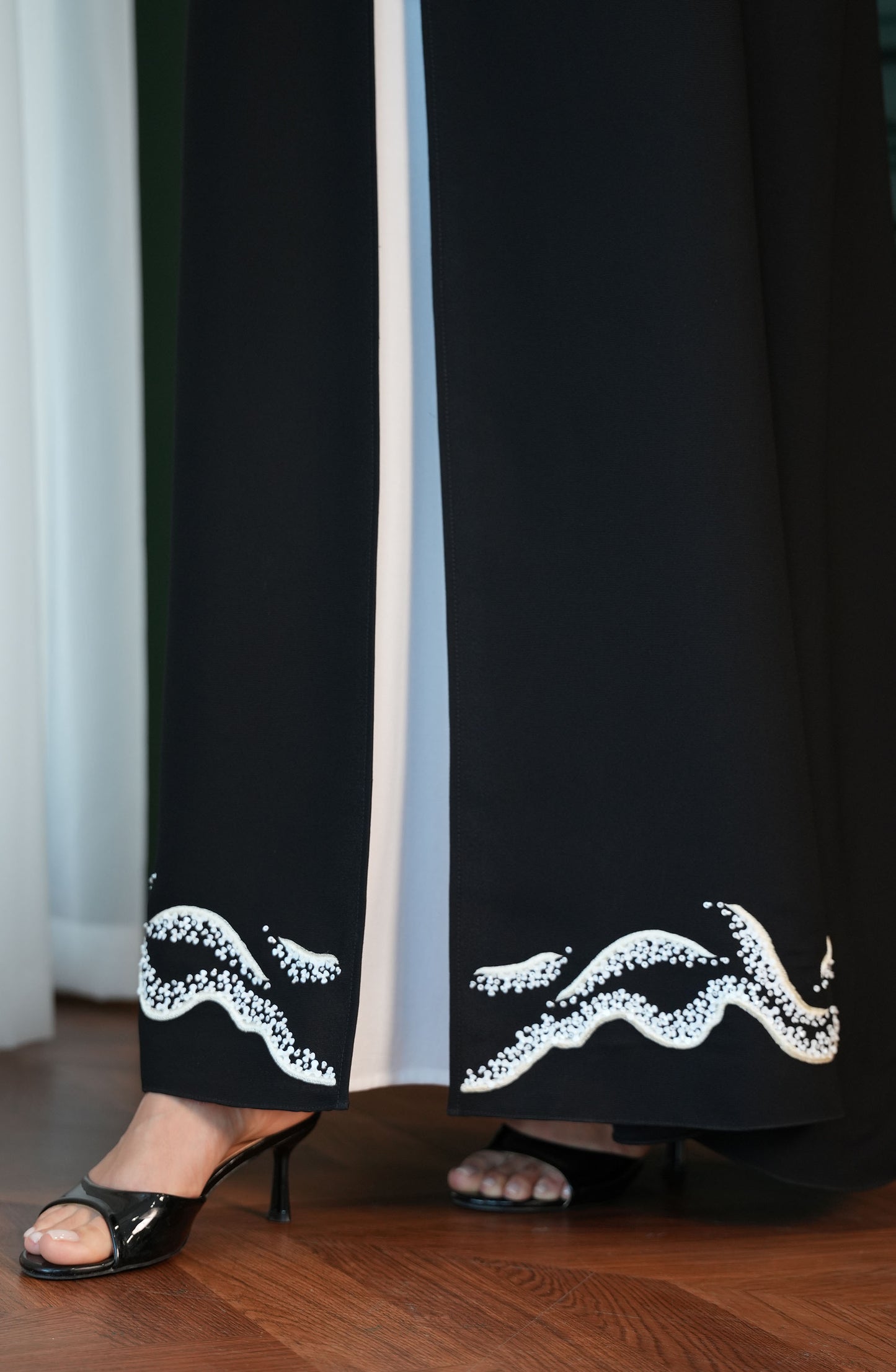 Italian crepe Abaya , hand-embroidered with beads