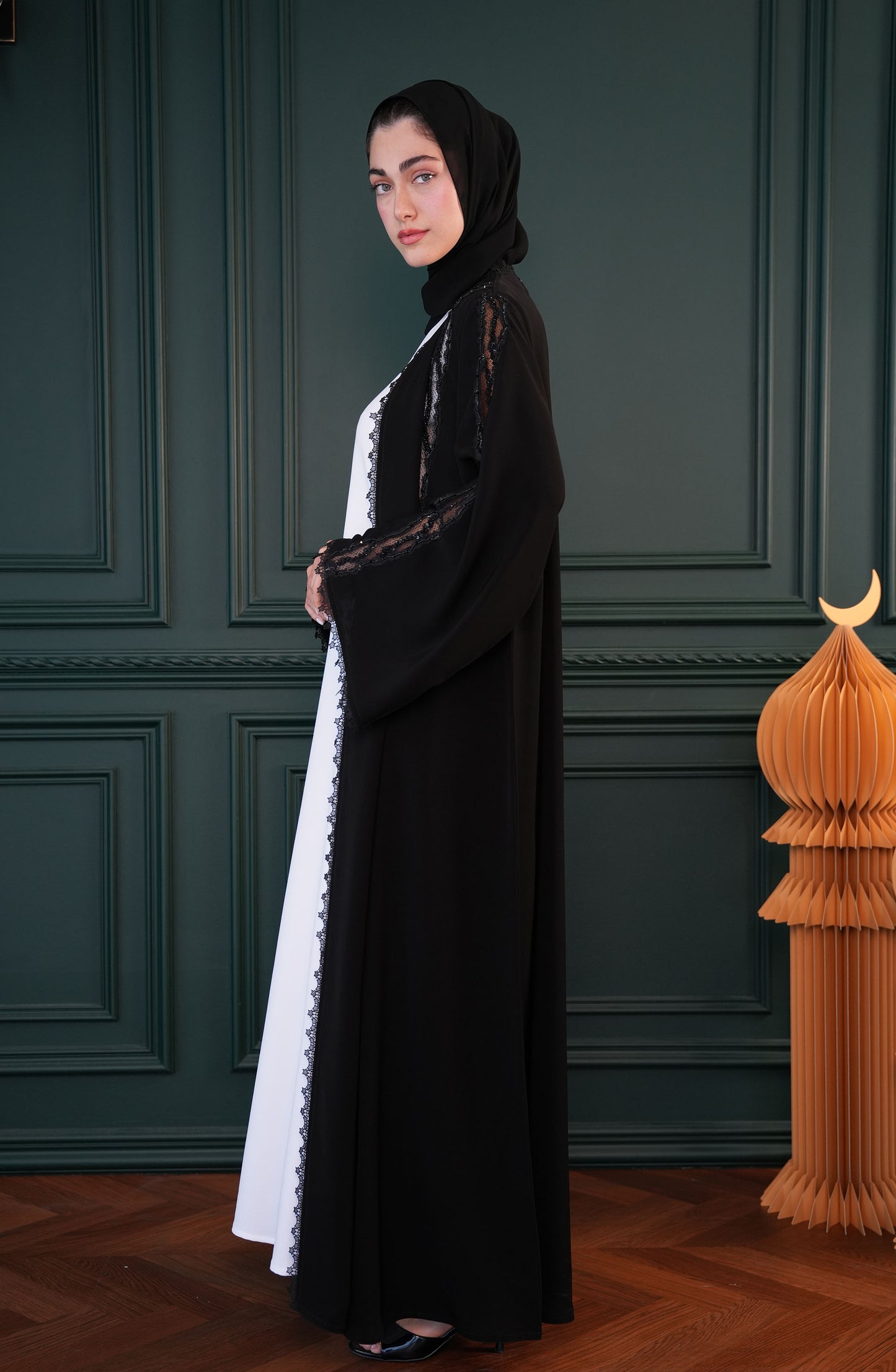 Victoria Kuwaiti fabric Abaya with lace embroidery and hand-beaded details