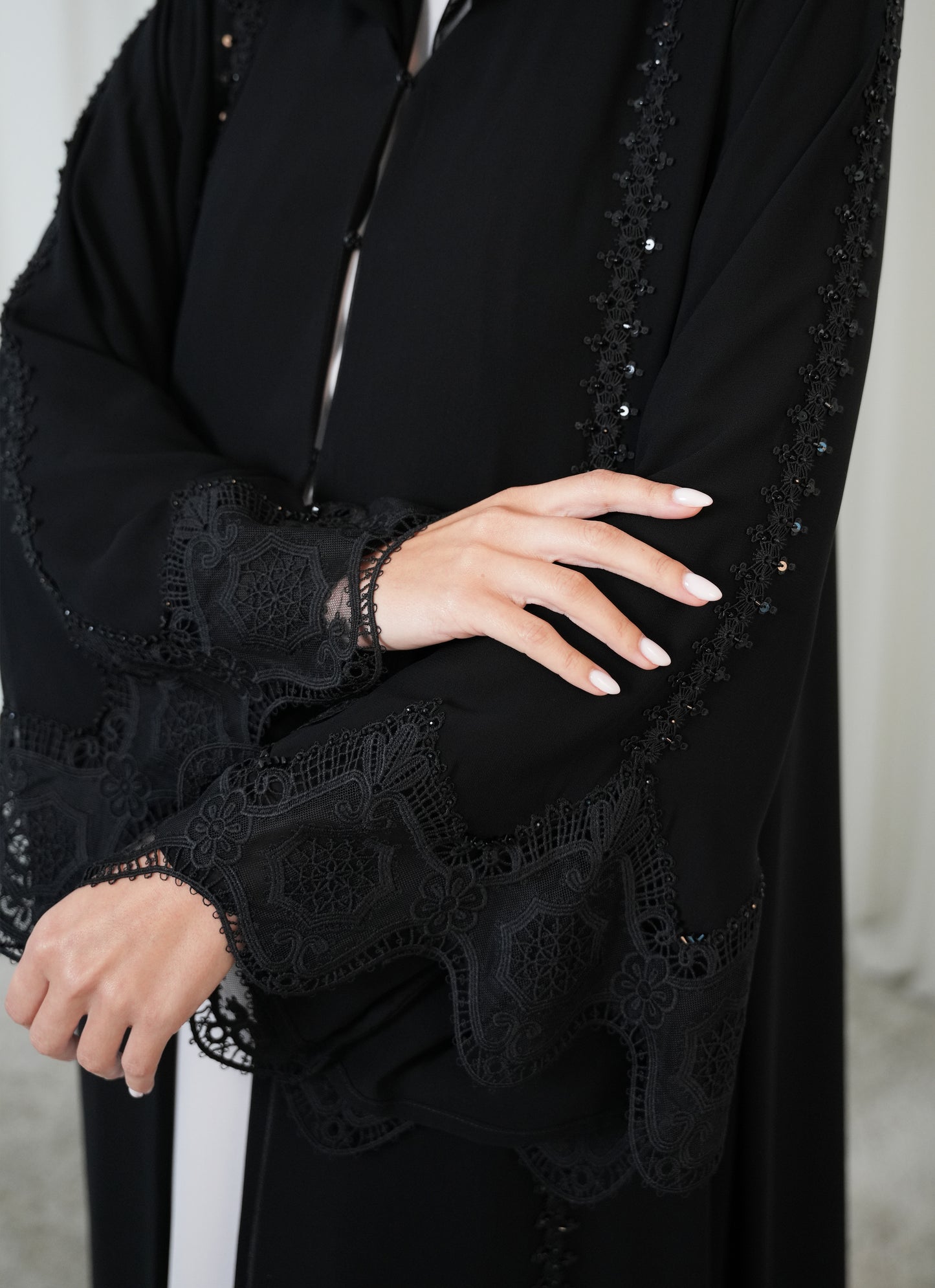 Double chiffon Lace style and handwork beads Klosh cutting