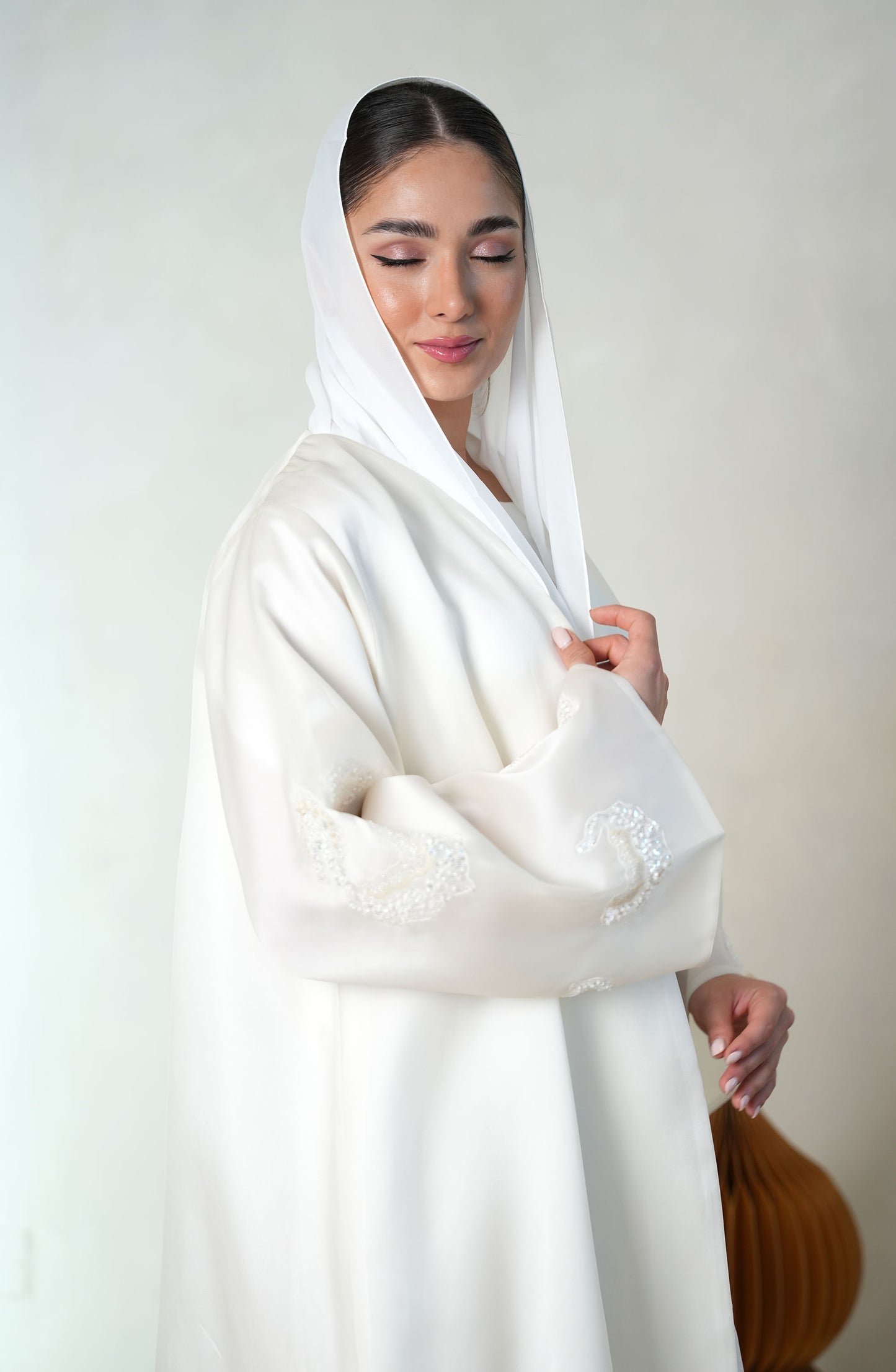 Natural Organza with hand embroidery Abaya