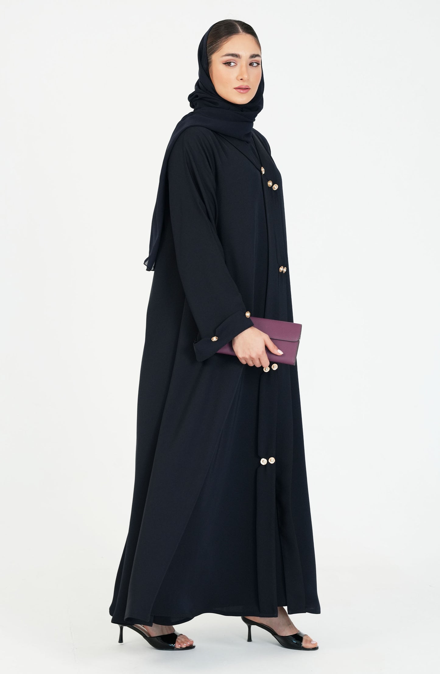 Internet Fabric Abaya With Gold Buttons
