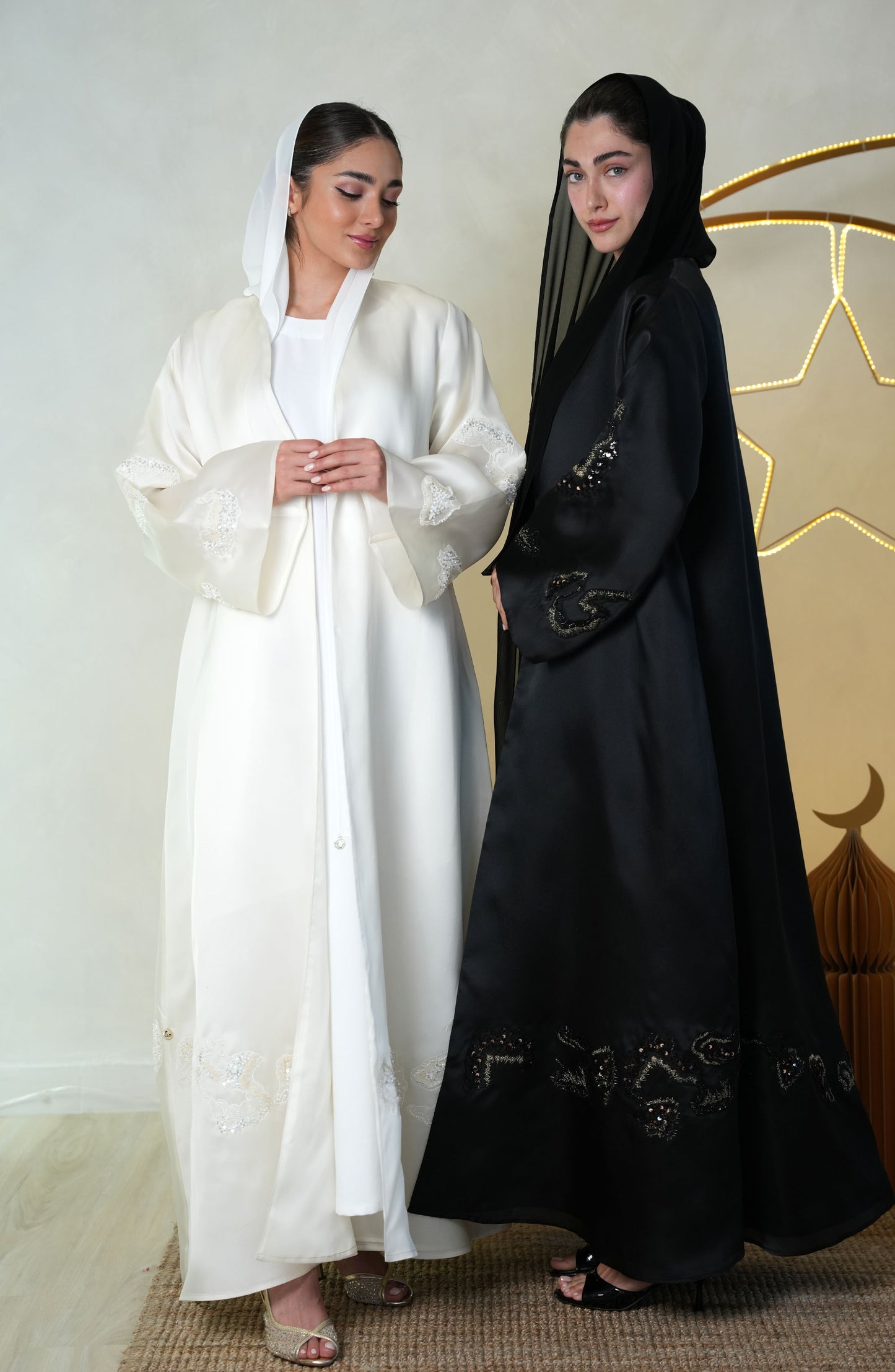 Natural Organza with hand embroidery Abaya