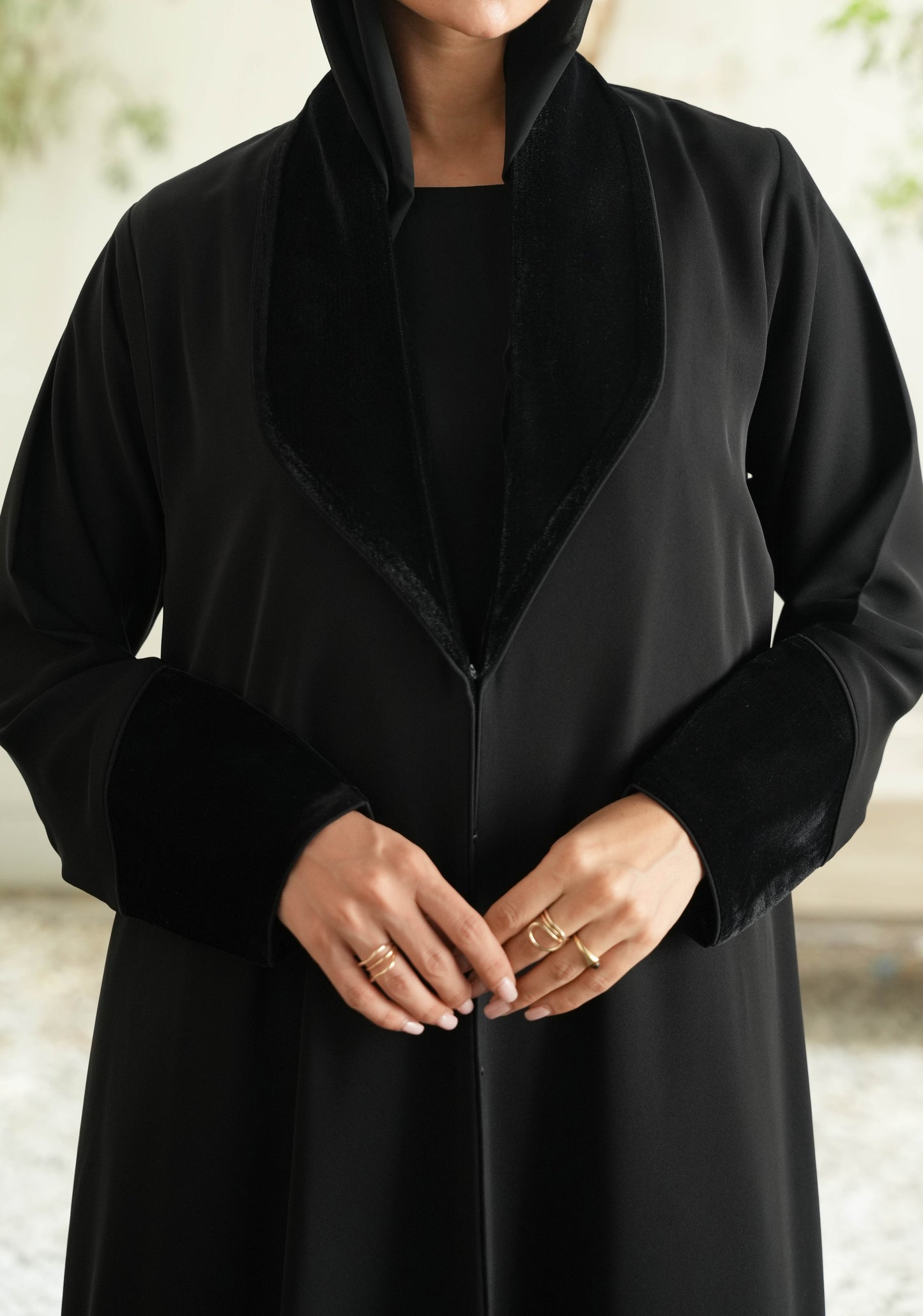Internet Fabric Abaya with Velvet Collar – Office Chic