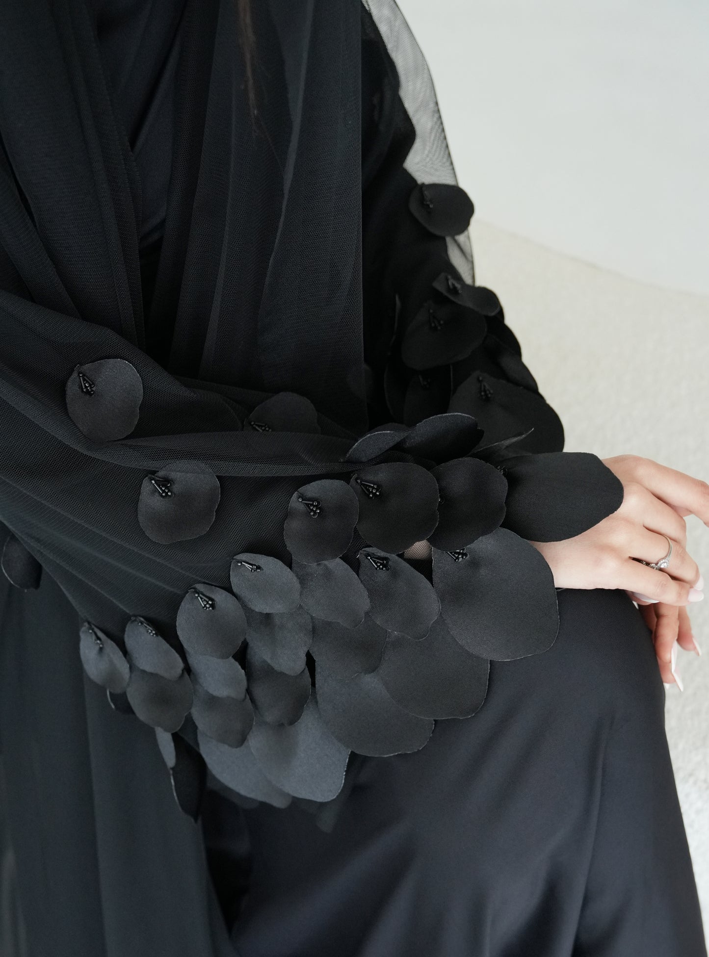 petals sewn Abaya