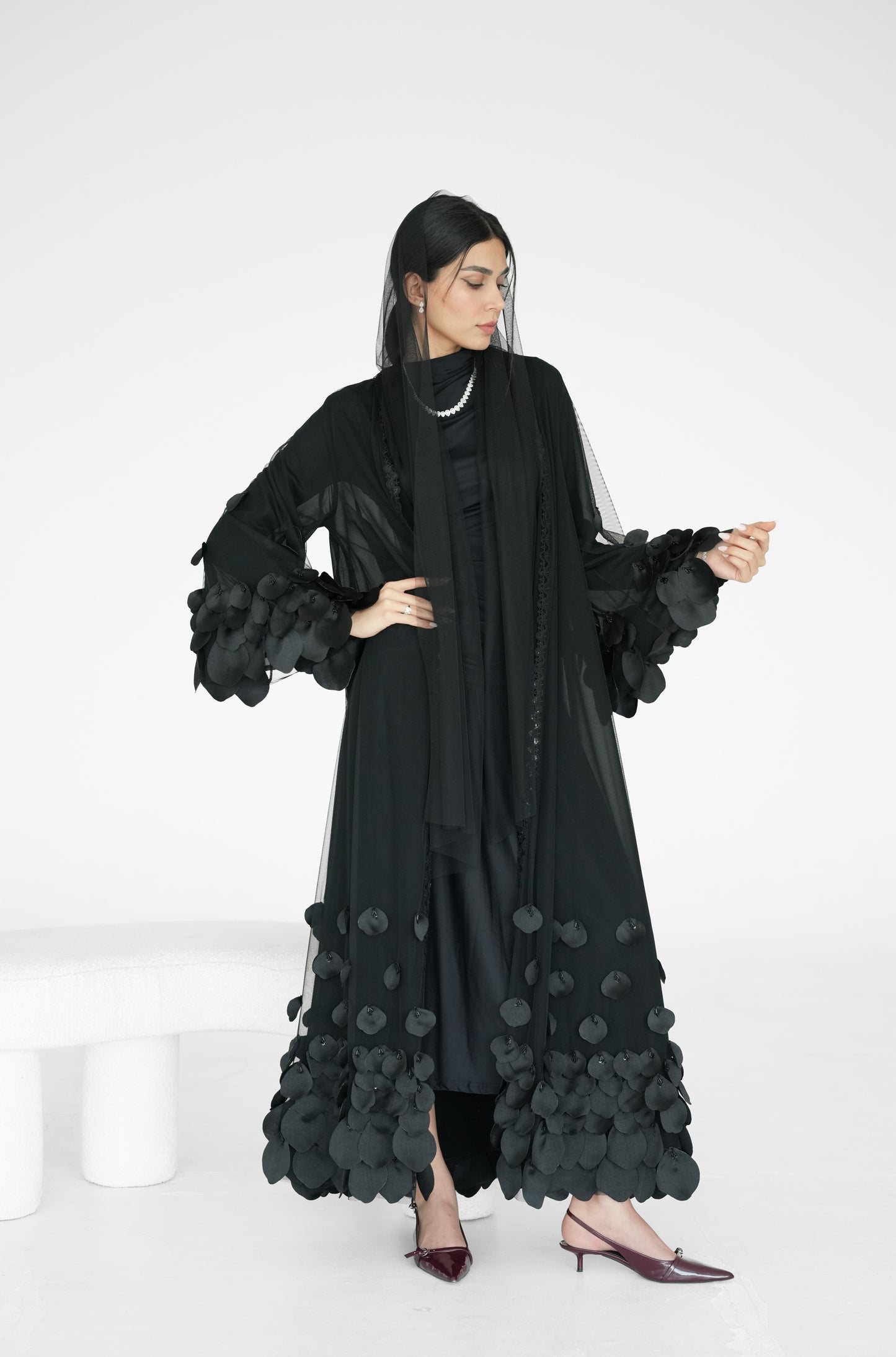 petals sewn Abaya