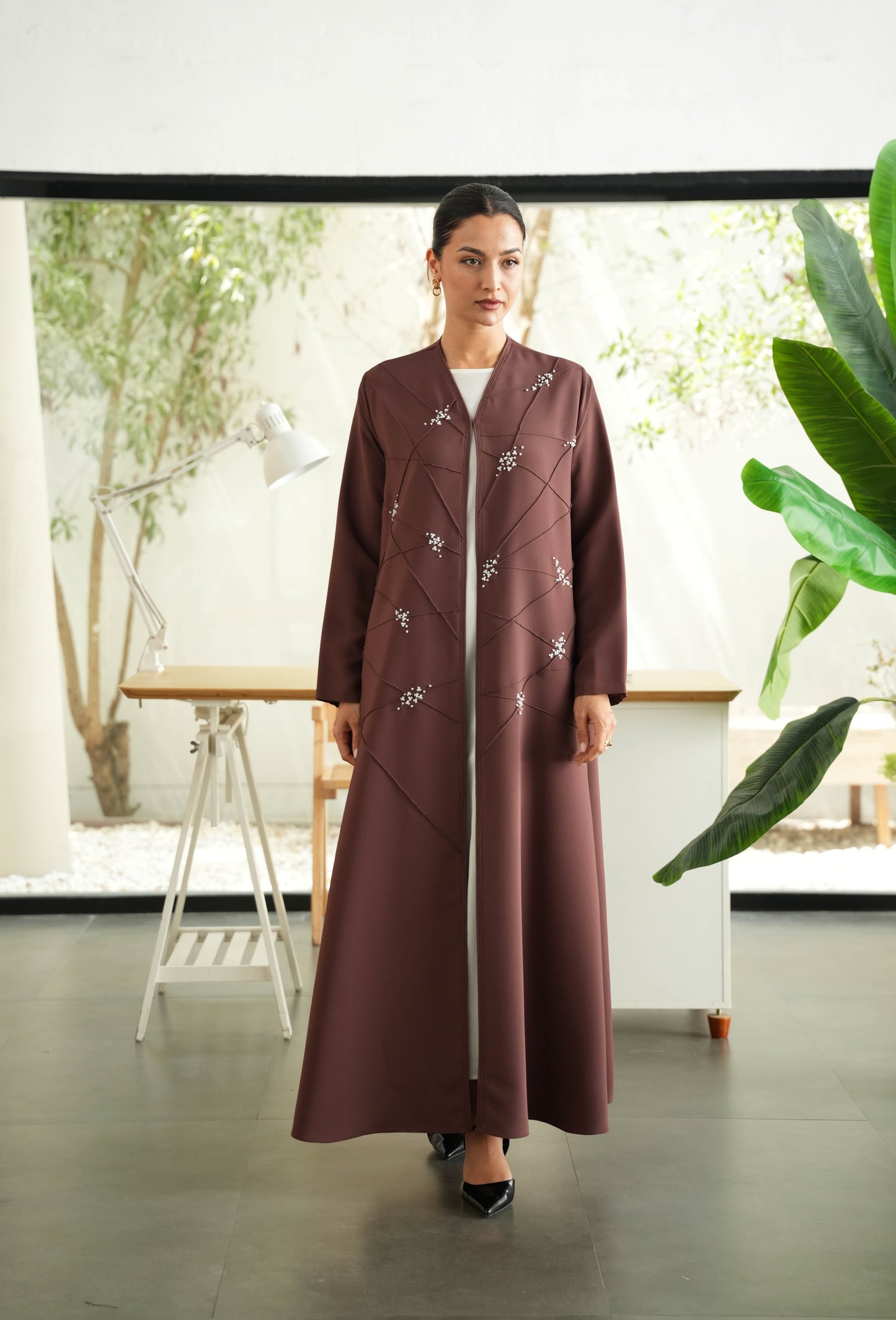 Mocha Brown Italian Crepe Abaya