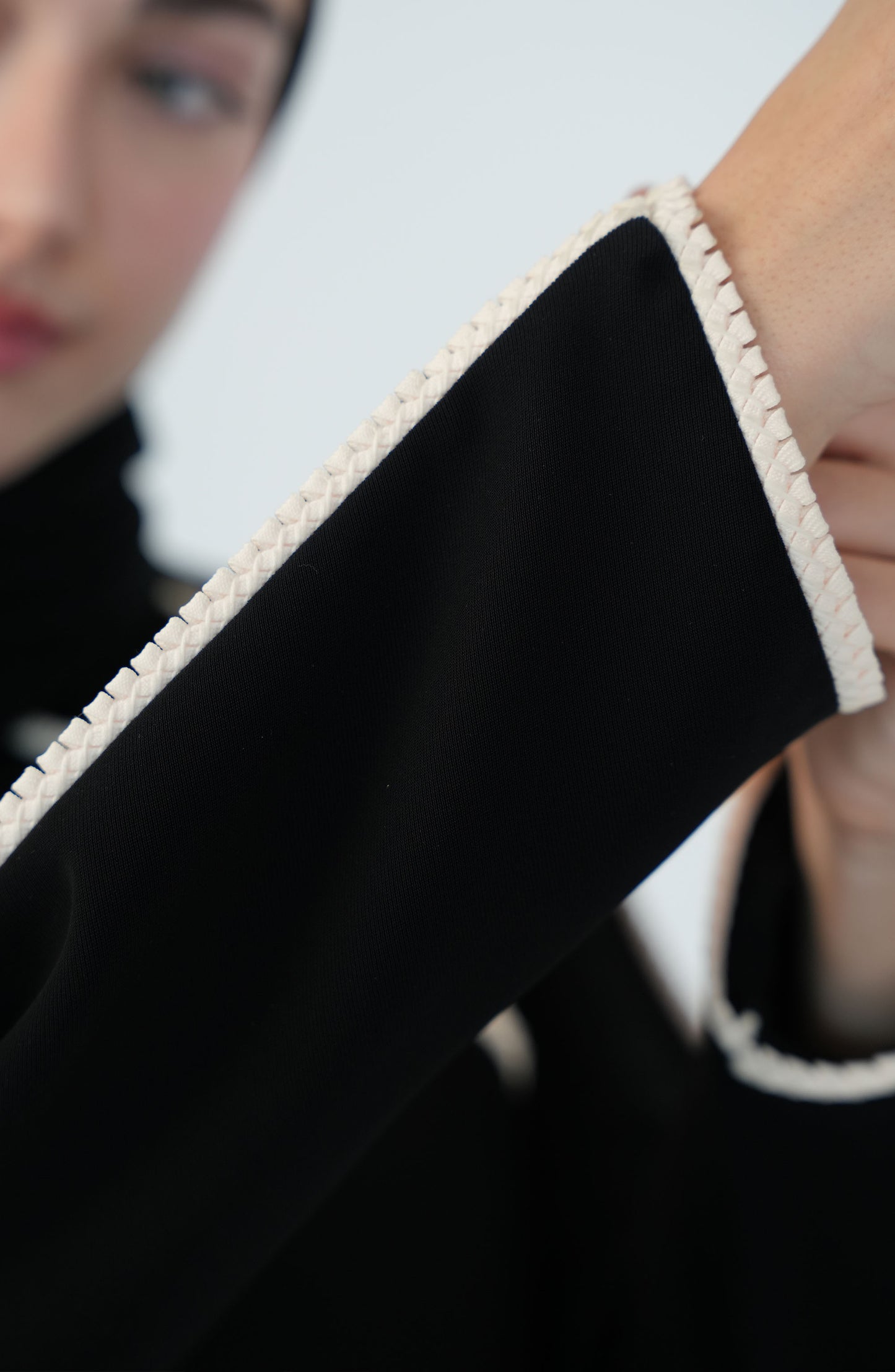 Salsa Crepe Abaya with Beige Lace