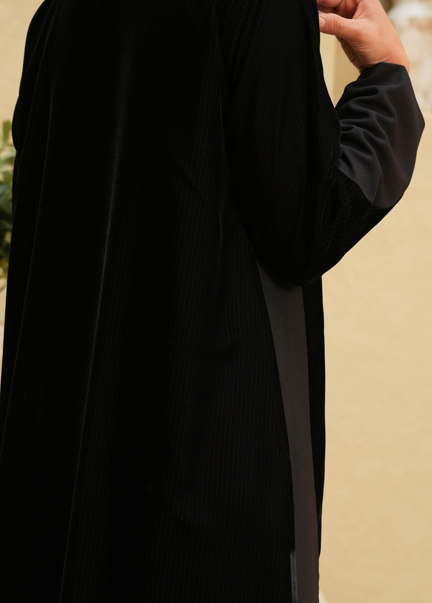 Striped velvet with linen crepe