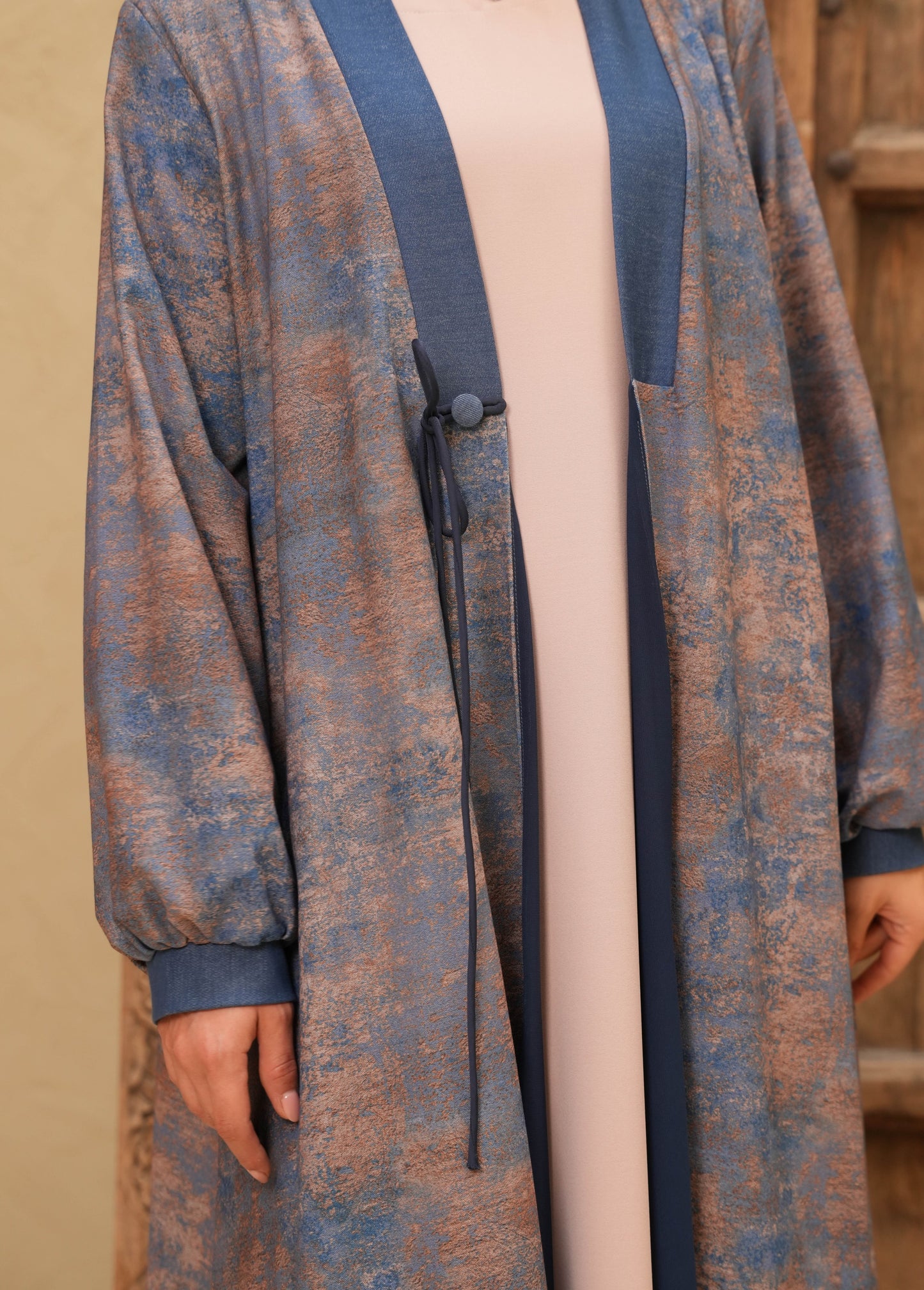 Blue and Brown Jean Abaya