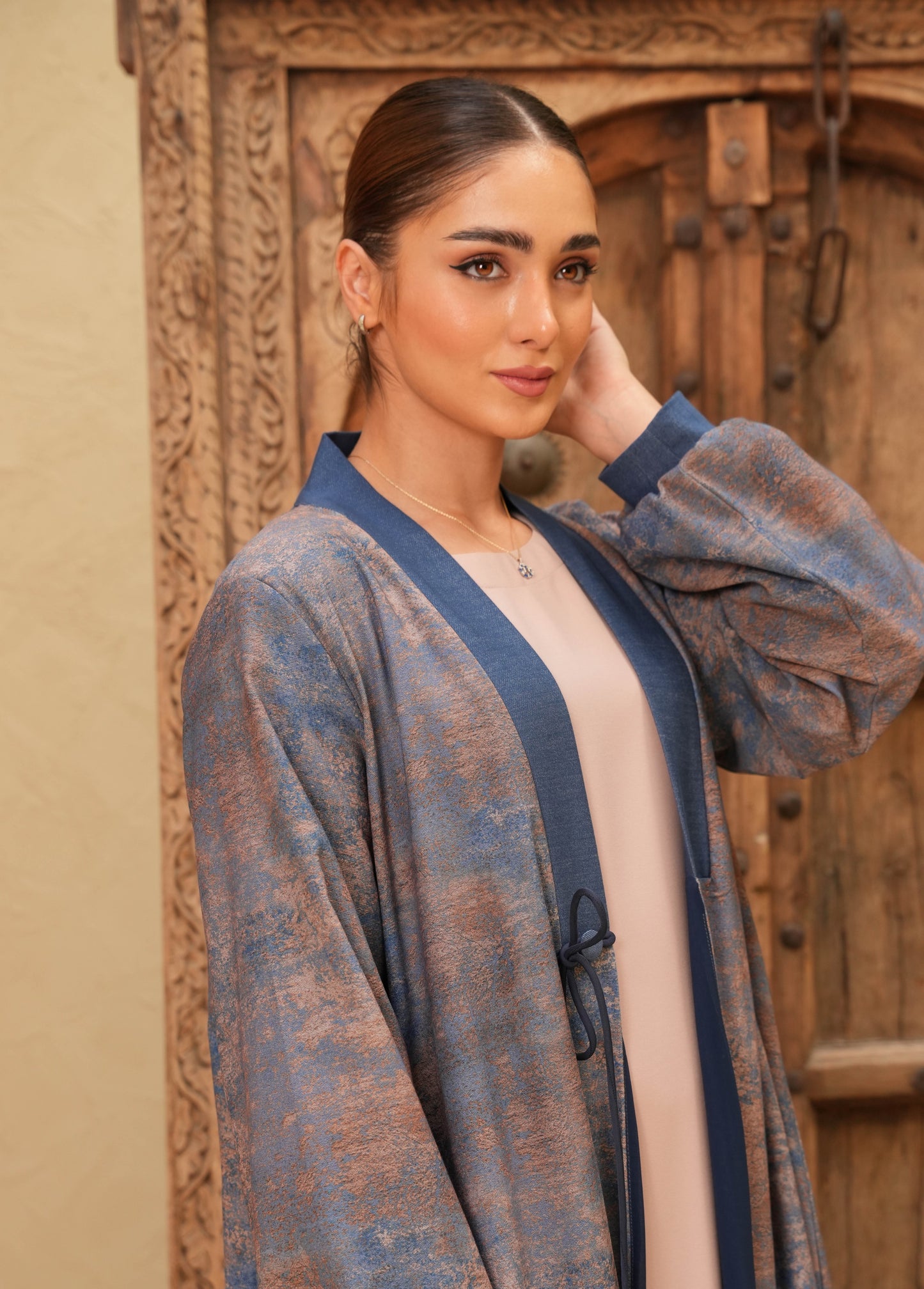 Blue and Brown Jean Abaya