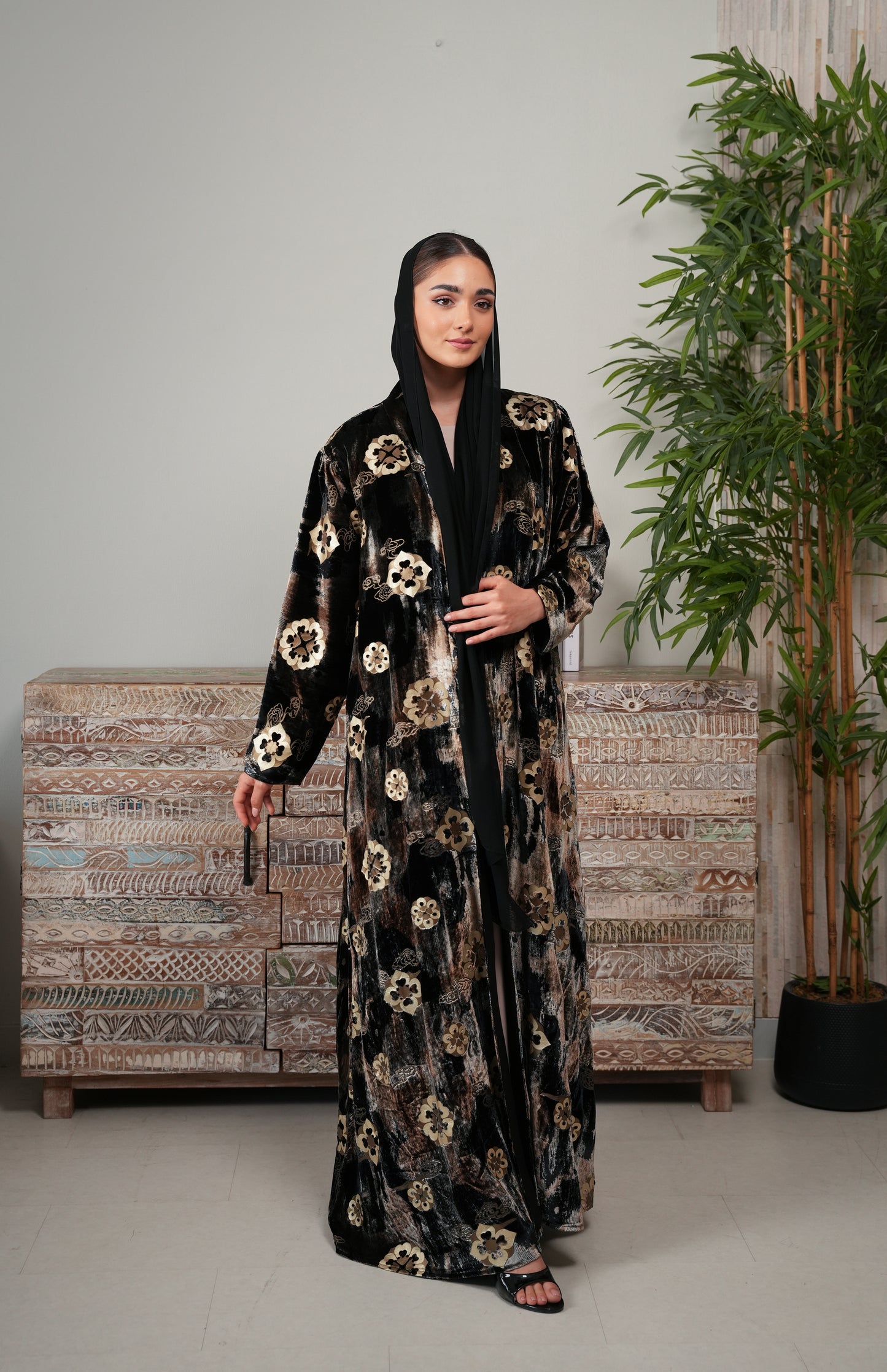 Turkish Embroidered Velvet - Brown