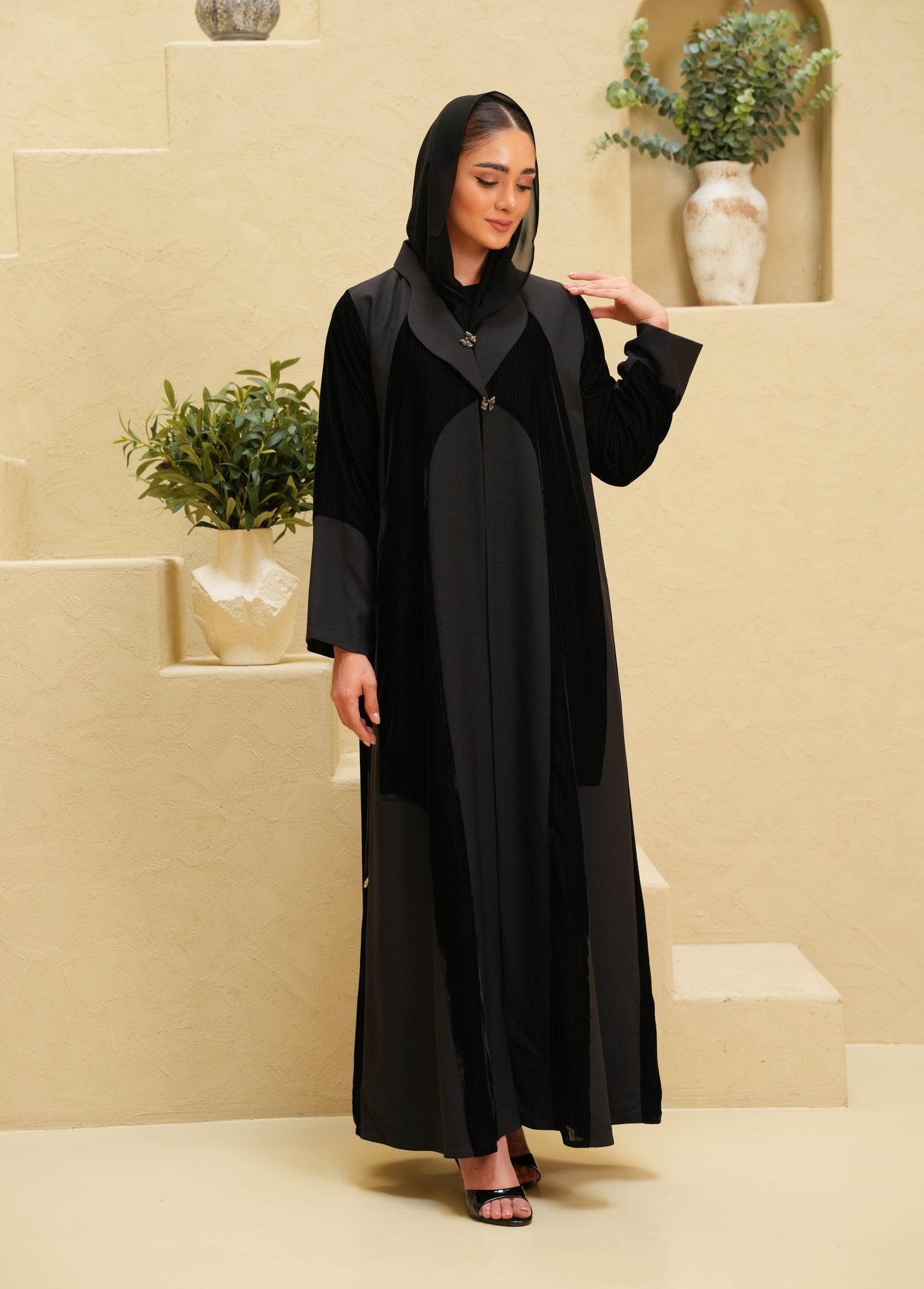 Striped velvet with linen crepe