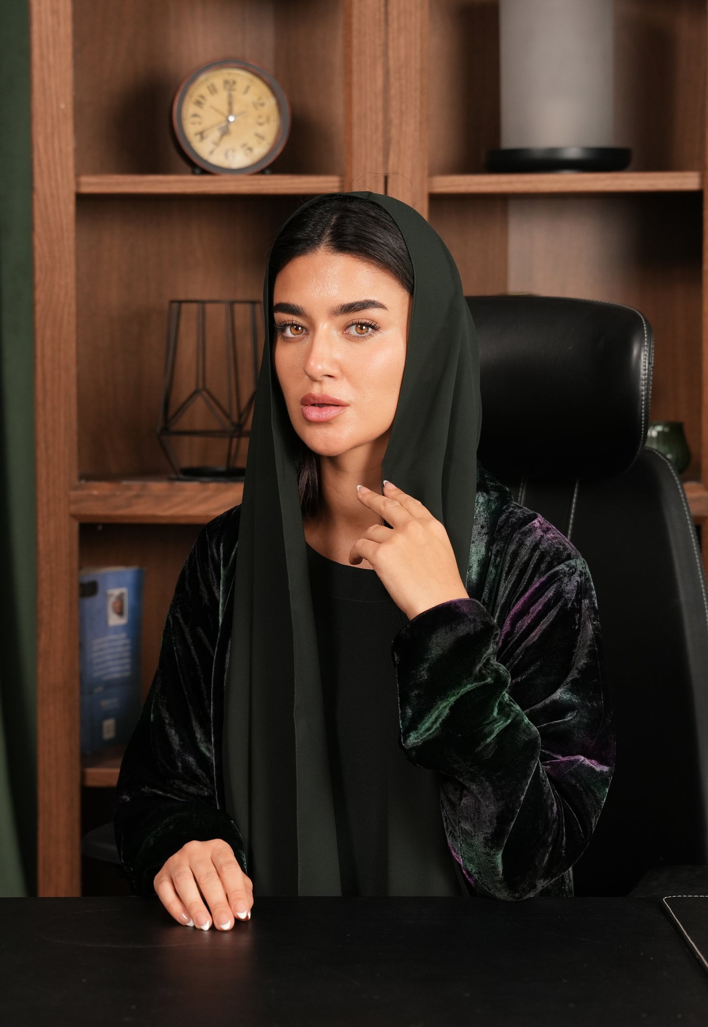 silk Velvet Abaya Green and Brown