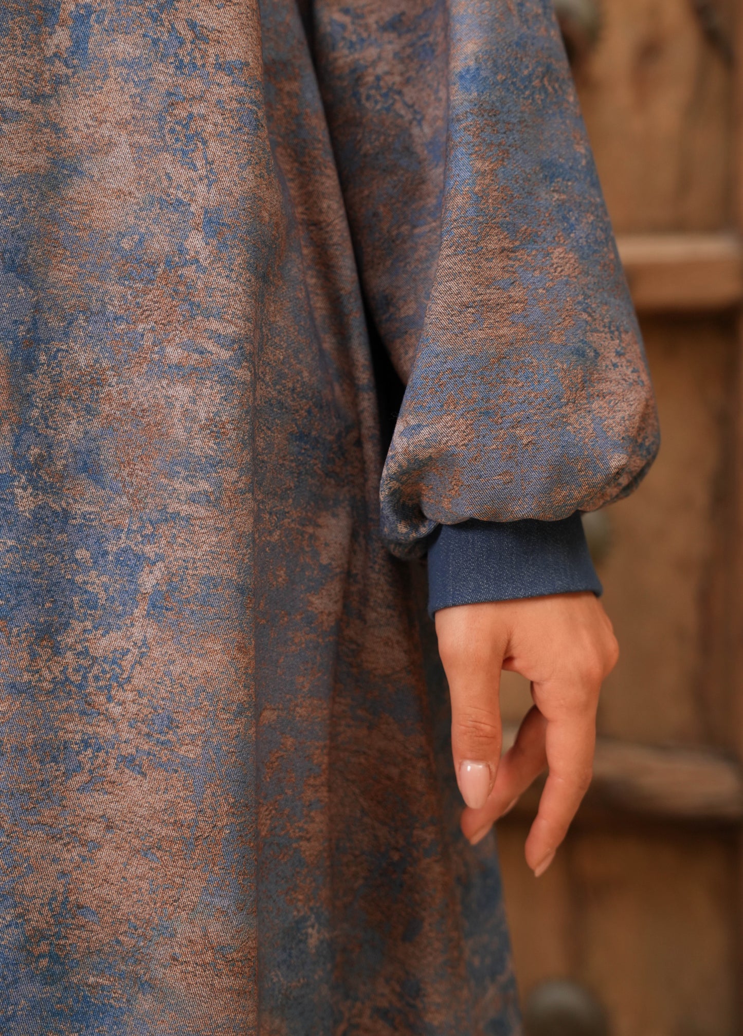 Blue and Brown Jean Abaya