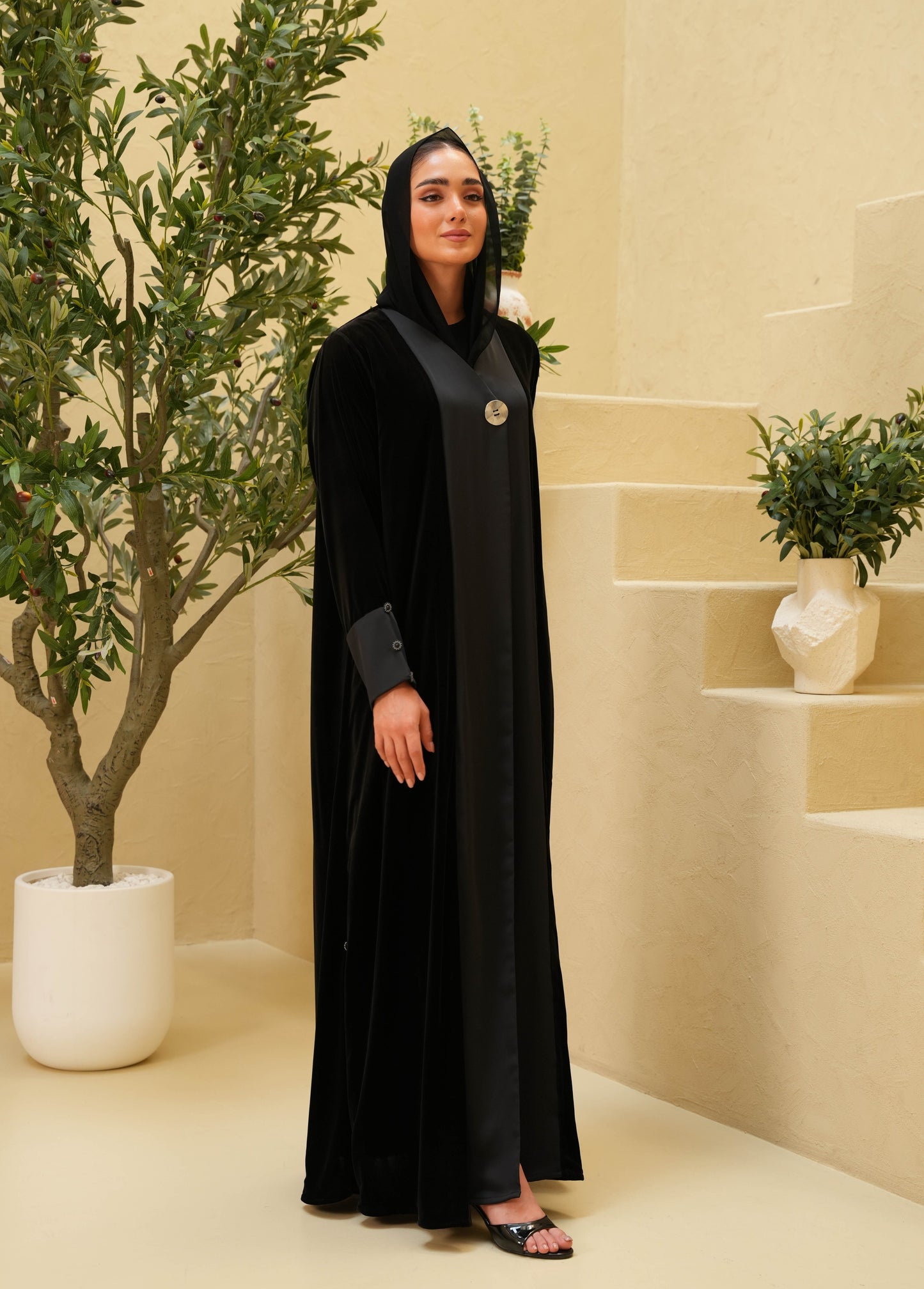 Elegant Velvet silk with Crepe Silk - Black