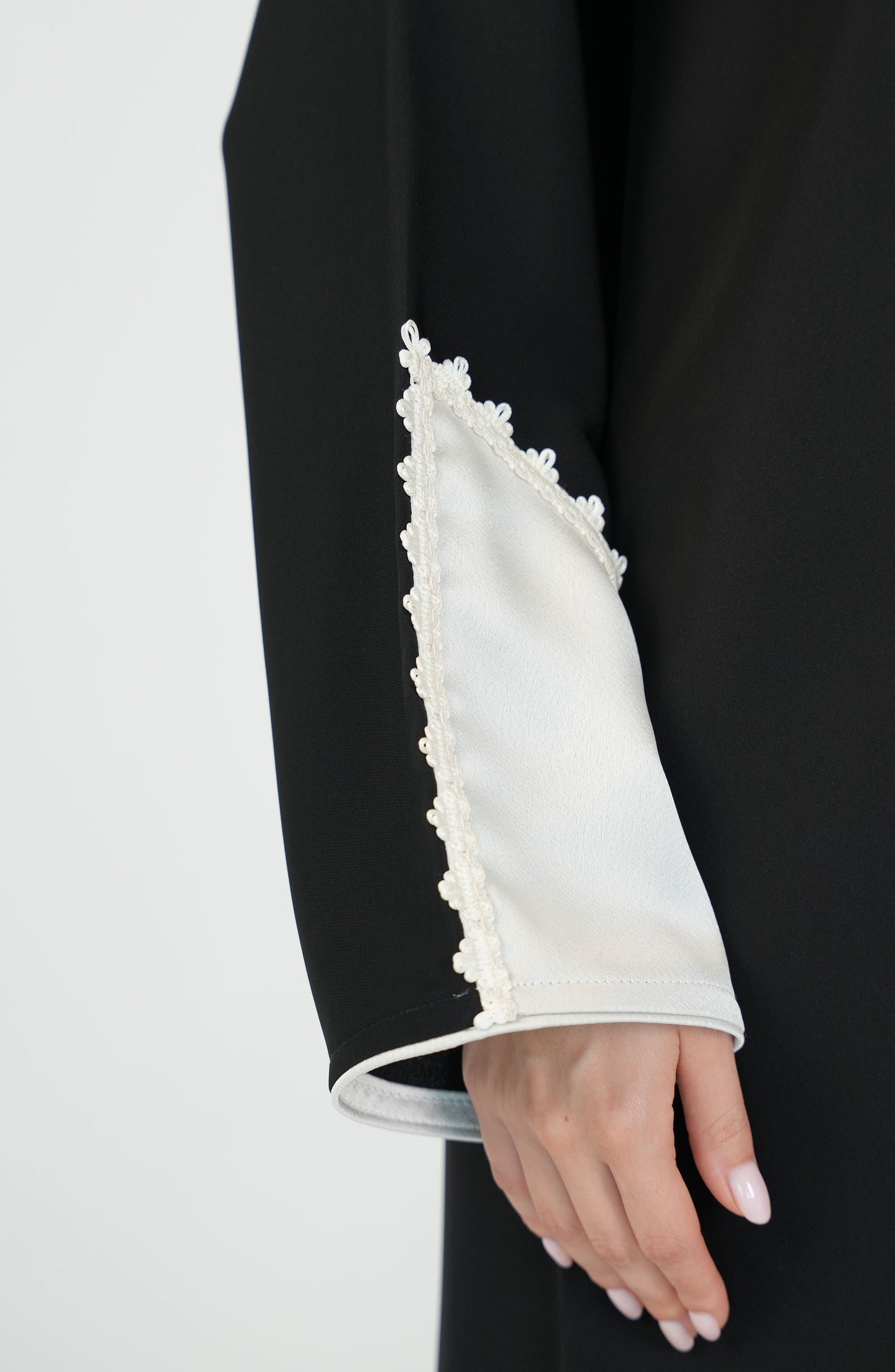 Internet Fabric with off white satan + white lace