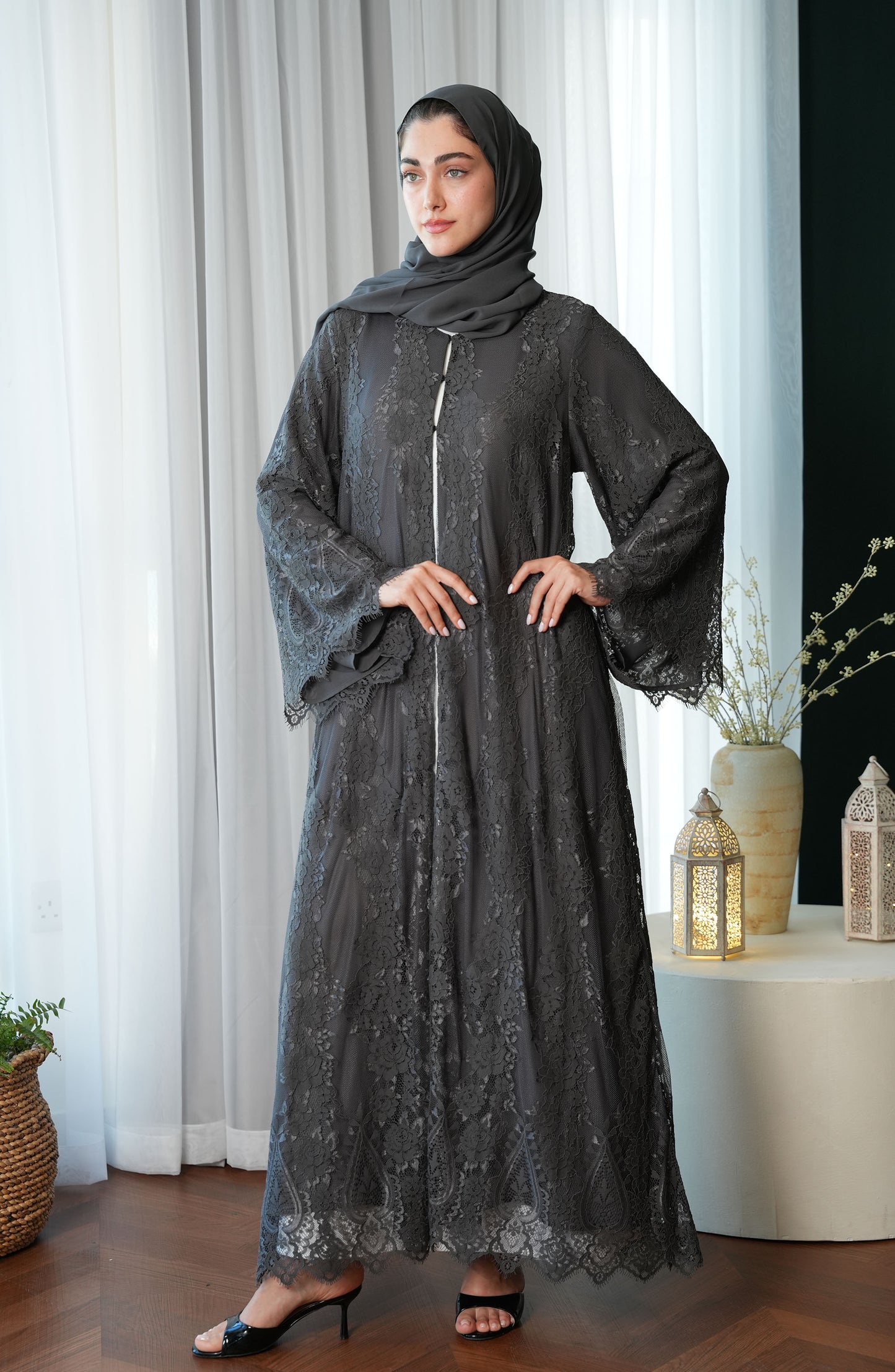 Lace Abaya with chiffon lining