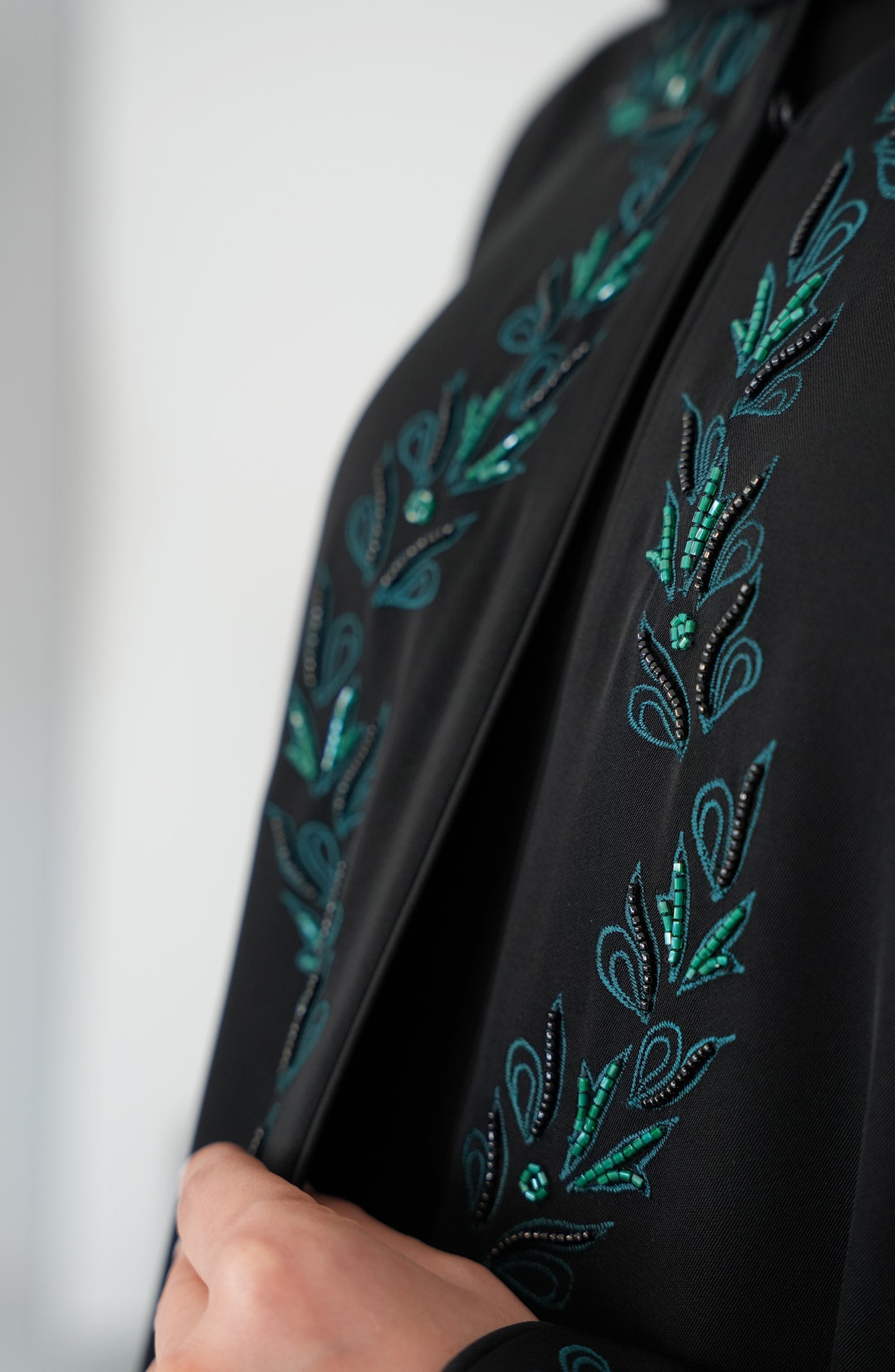 internet fabric, with green Embroidery and handwork beads