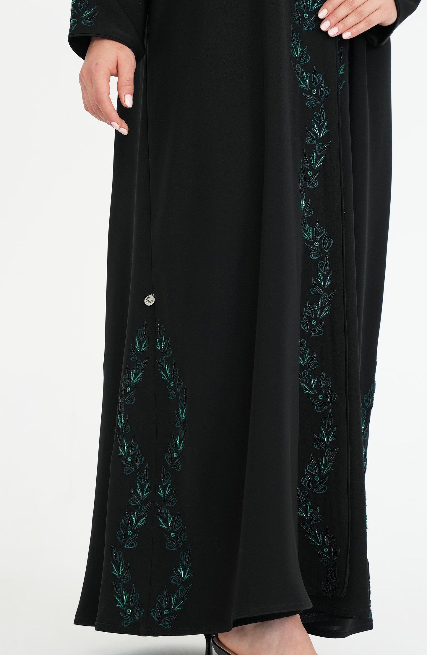 internet fabric, with green Embroidery and handwork beads