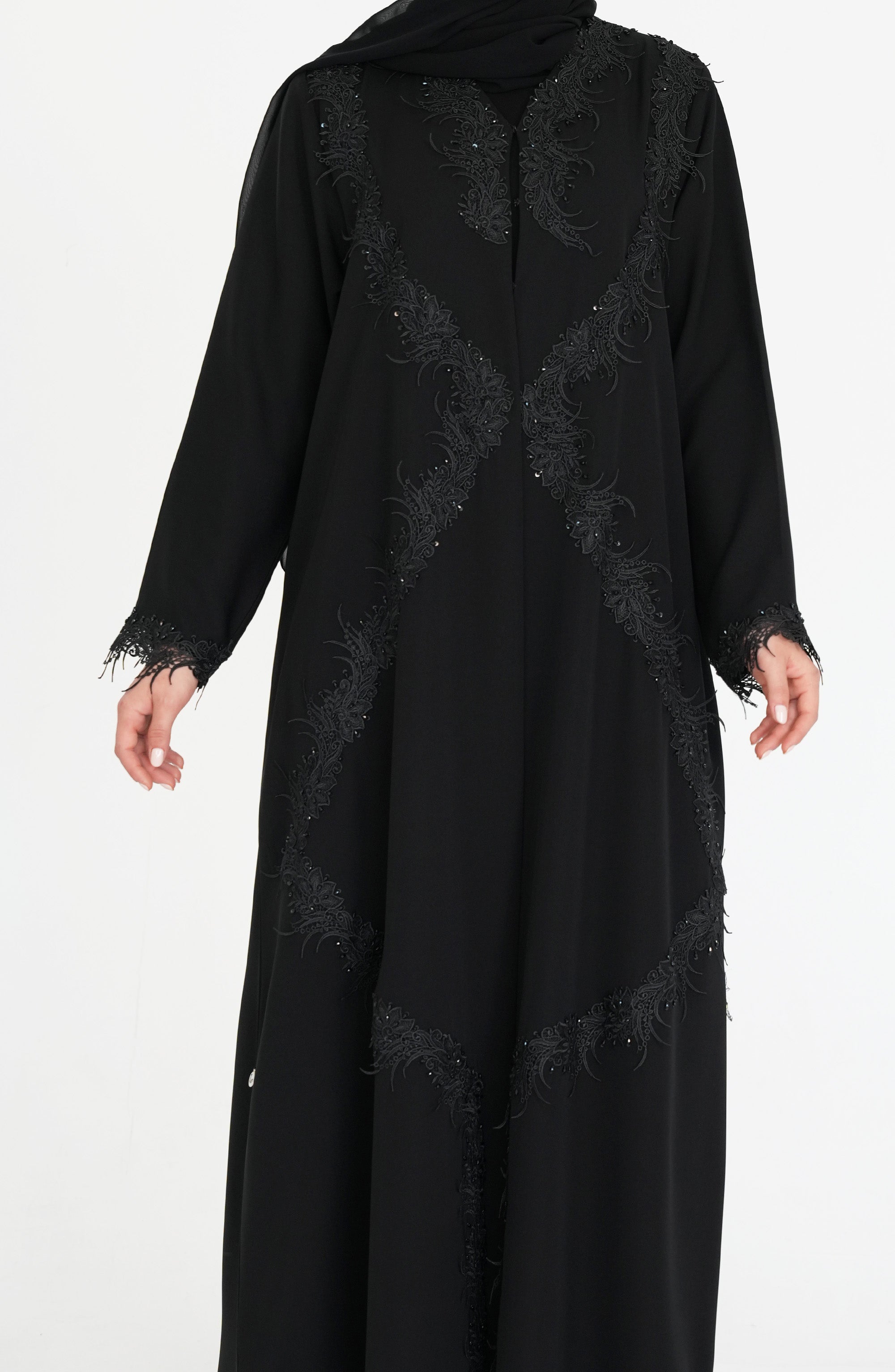 Internet Fabric Abaya with dantil and handwork beads