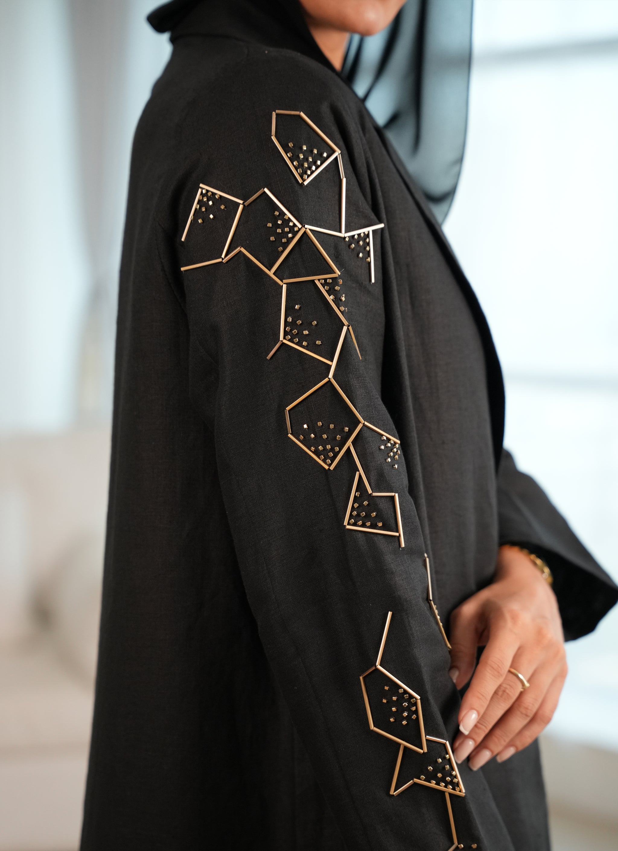 Pure linen fabric with Beads handwork
