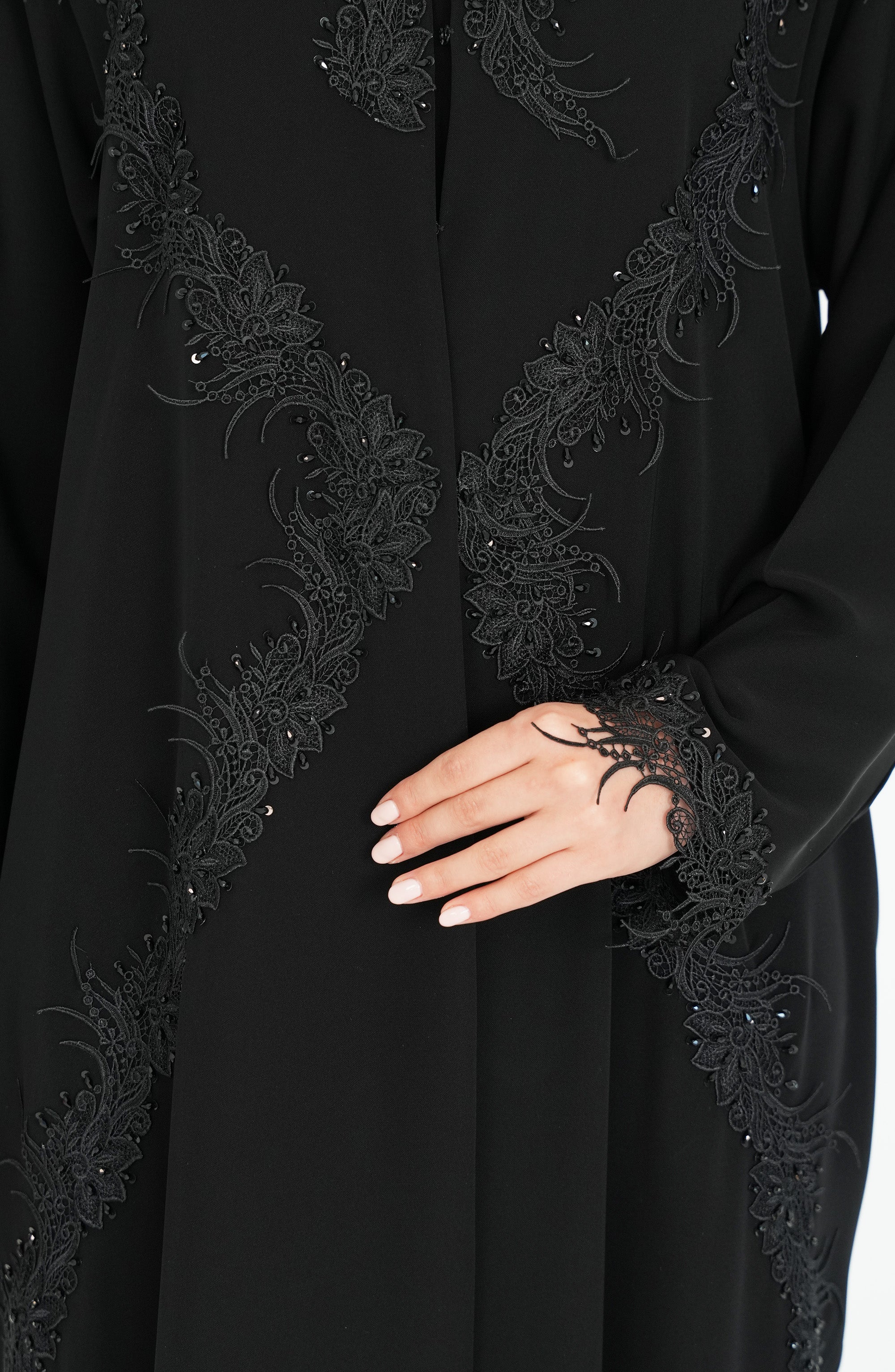 Internet Fabric Abaya with dantil and handwork beads