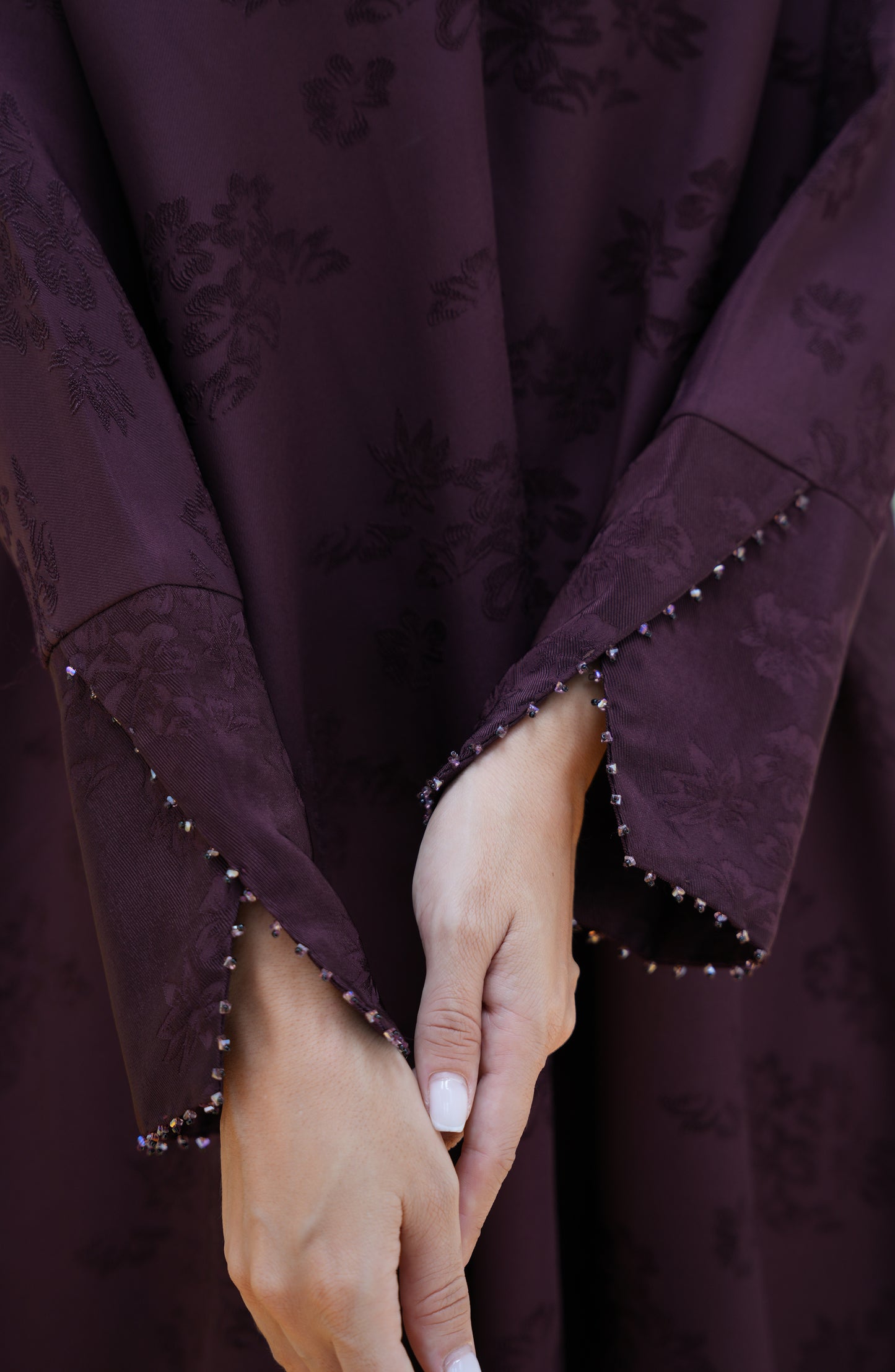 Turkish Jacquard with Beaded Sleeve Opening Detail Abaya