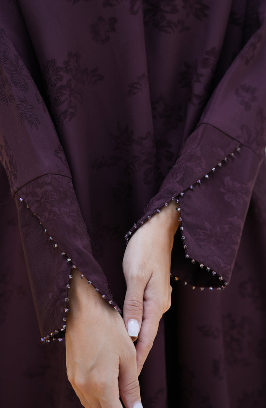 Turkish Jacquard with Beaded Sleeve Opening Detail Abaya