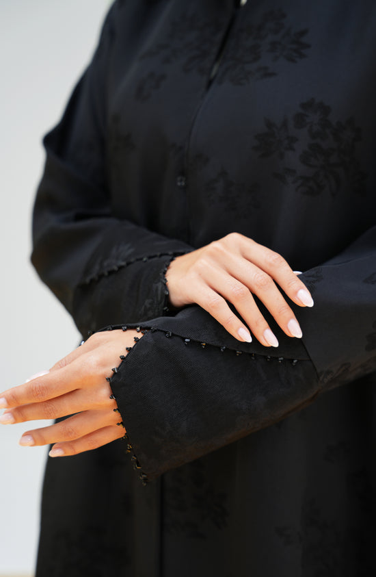 Turkish Jacquard with Beaded Sleeve Opening Detail Abaya