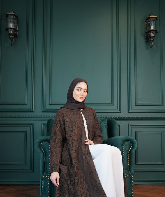 Lace Abaya with chiffon lining Brown