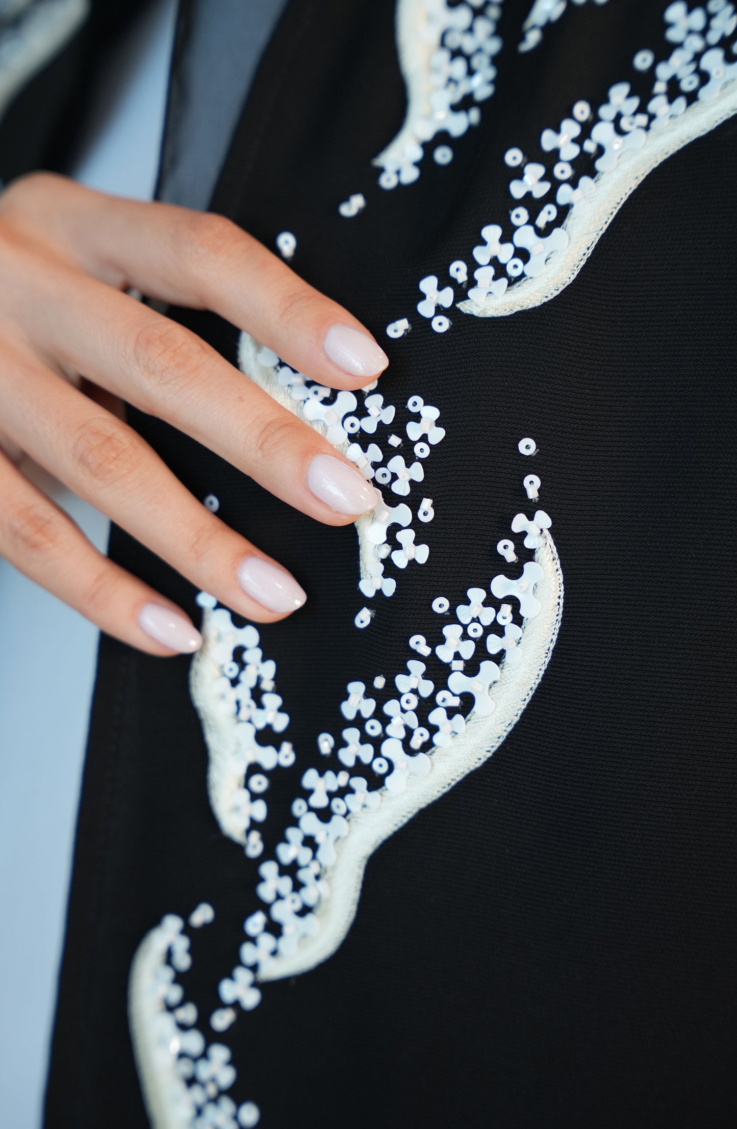 Italian crepe Abaya , hand-embroidered with beads