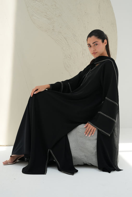 Victoria crepe Embroidery work on abaya and shaila, Open sides on abaya