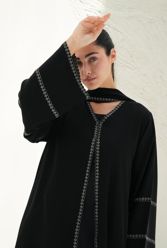 Victoria crepe Embroidery work on abaya and shaila, Open sides on abaya