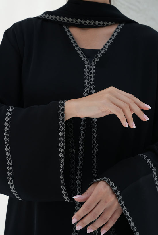Victoria crepe Embroidery work on abaya and shaila, Open sides on abaya