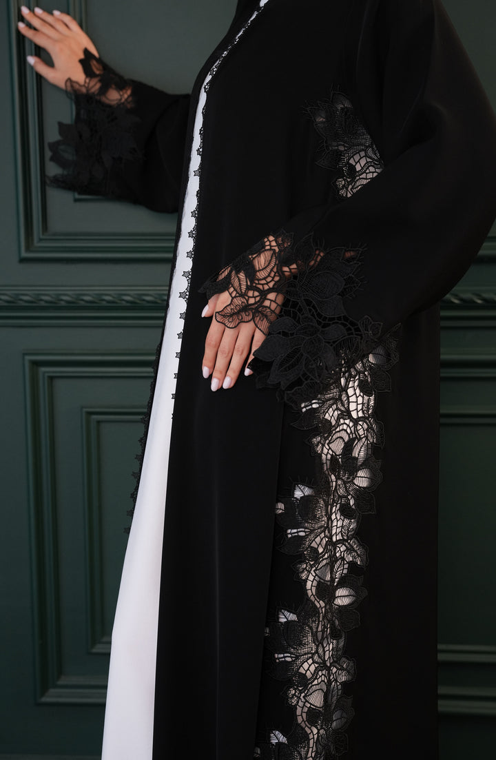 Internet fabric with lace embroidery Abaya