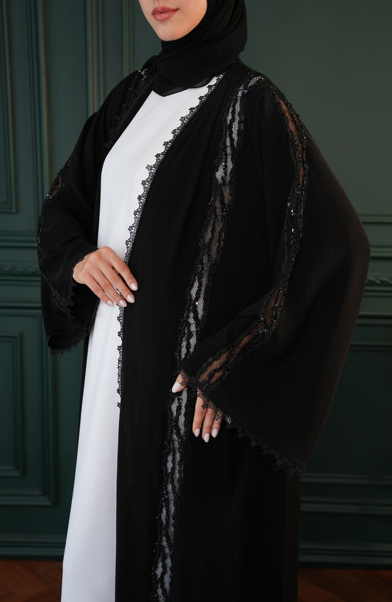 Victoria Kuwaiti fabric Abaya with lace embroidery and hand-beaded details