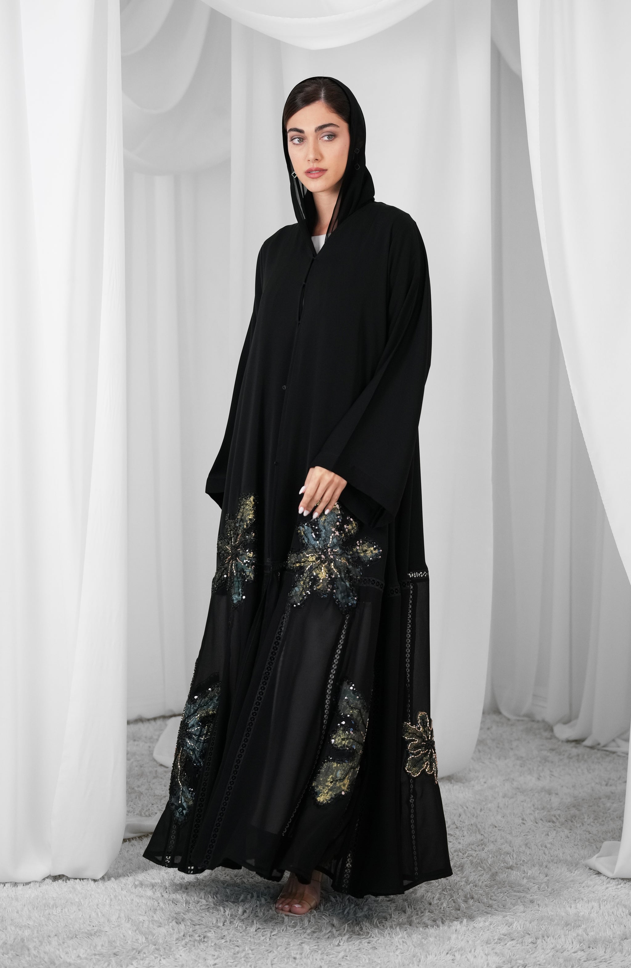 Nada +chiffon fabric  Lace style + handwork beads