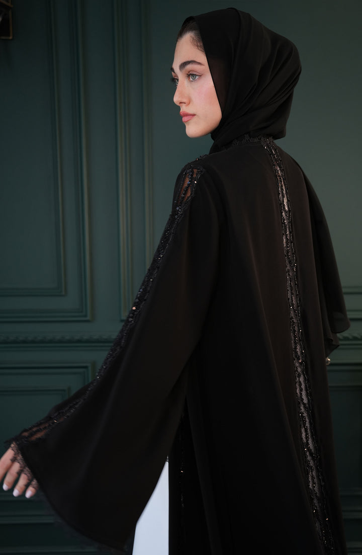 Victoria Kuwaiti fabric Abaya with lace embroidery and hand-beaded details