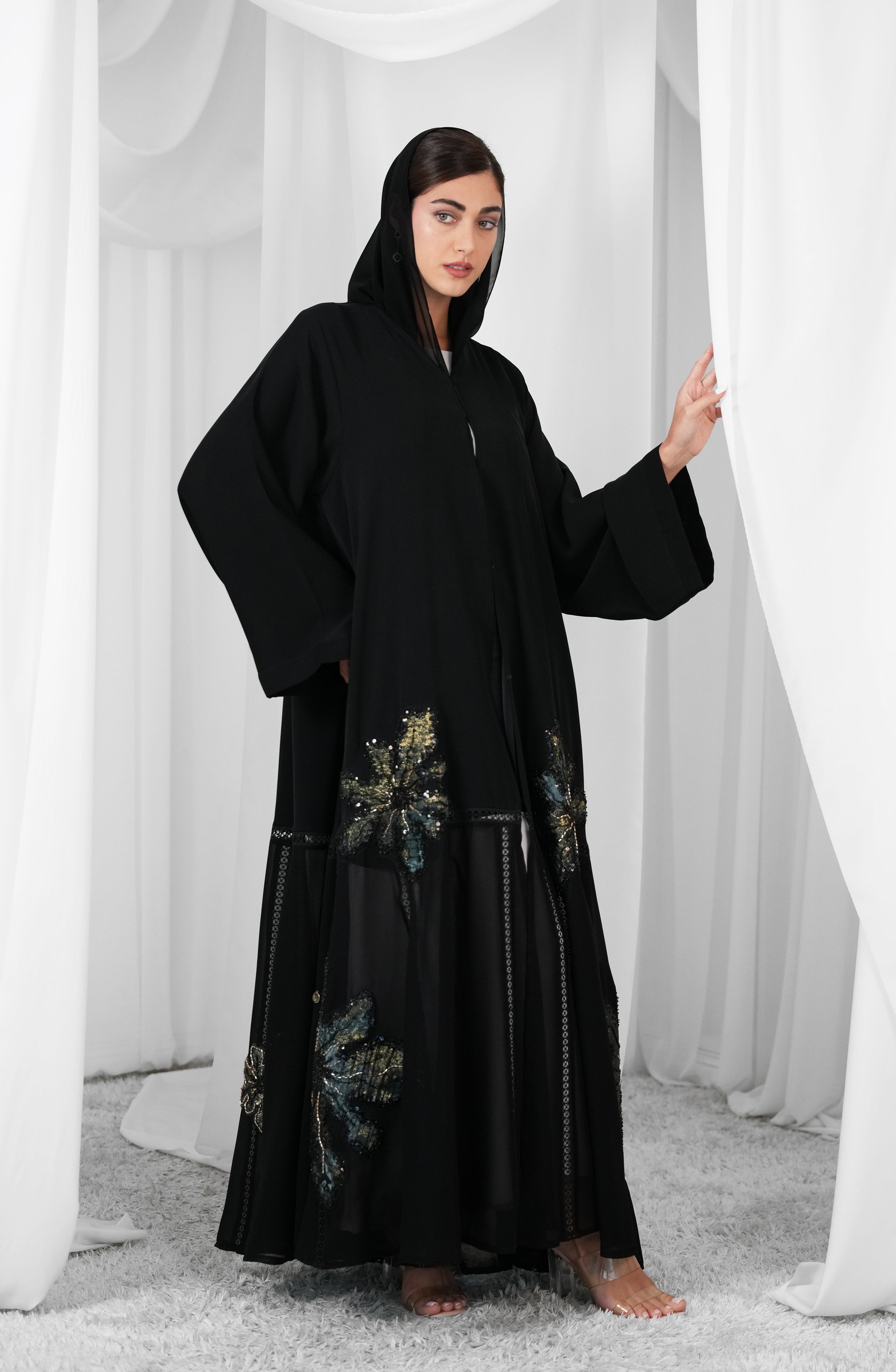 Nada +chiffon fabric  Lace style + handwork beads