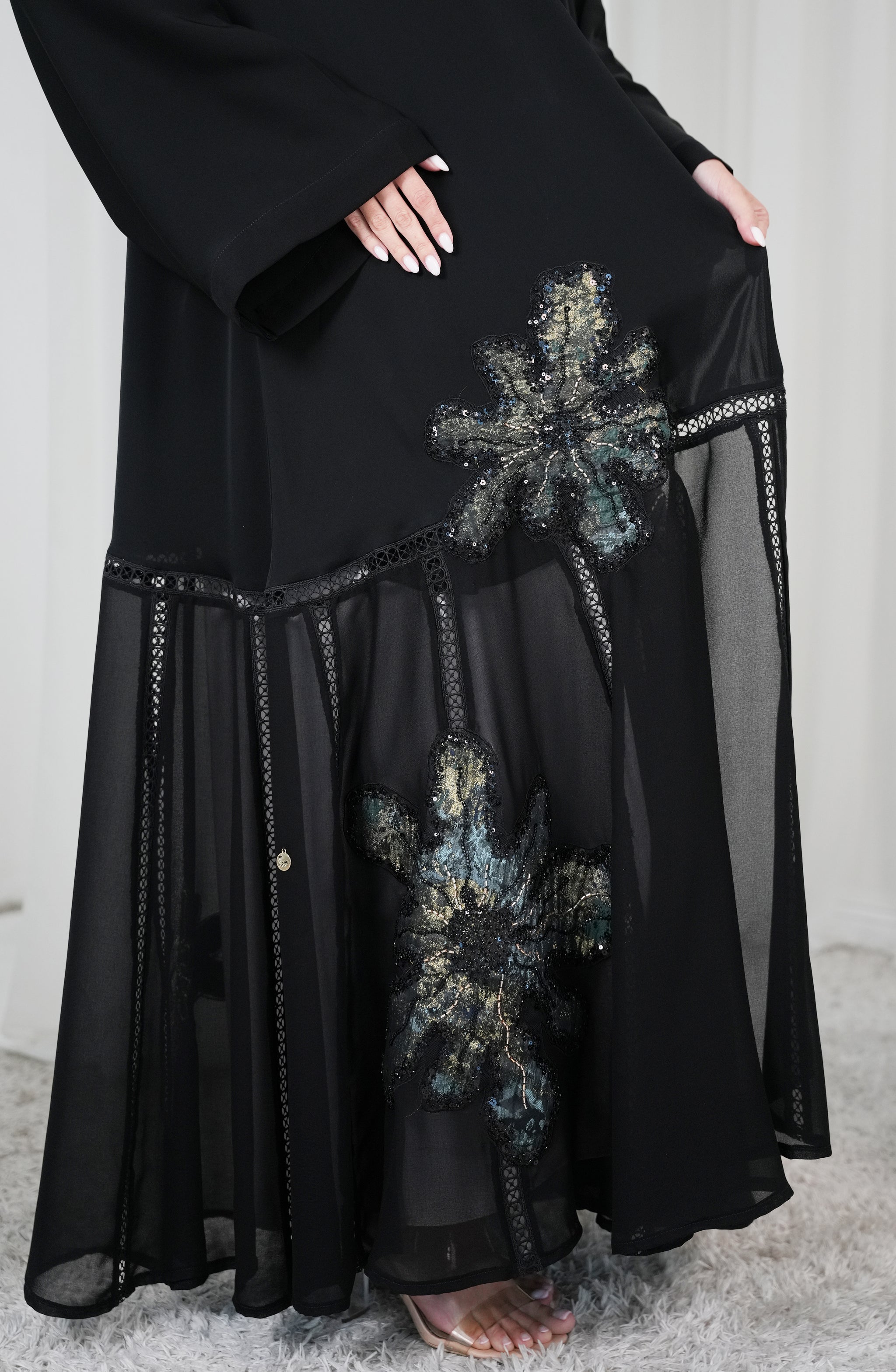 Nada +chiffon fabric  Lace style + handwork beads