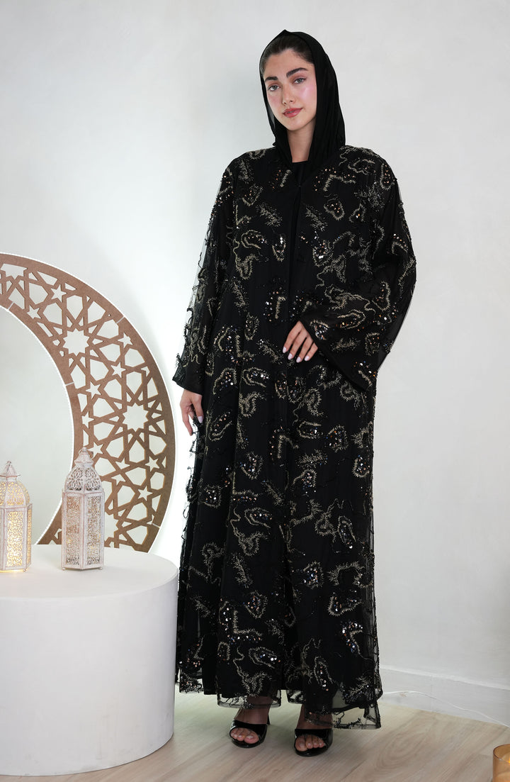 Hand-embroidered Toor with chiffon lining Abaya -Black