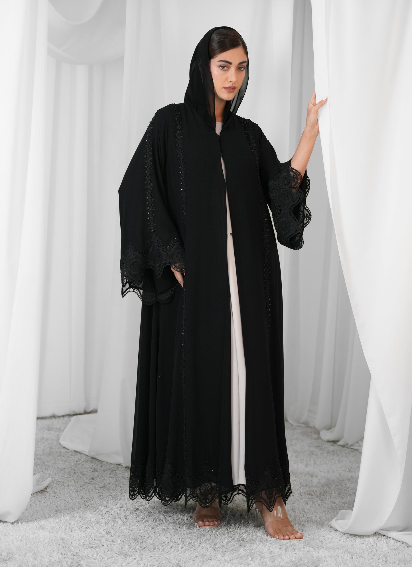 Double chiffon  Lace style and handwork beads  Klosh cutting