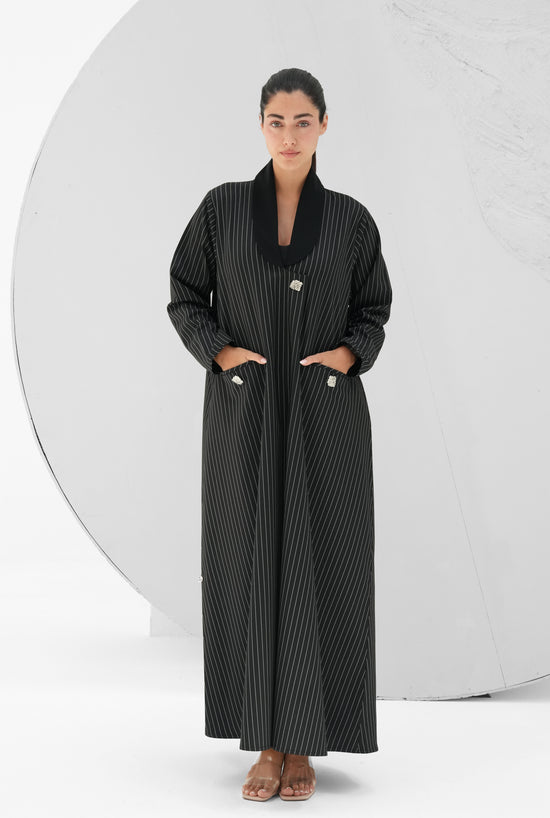 blazer-inspired cut , Striped Taff Crepe Fabric