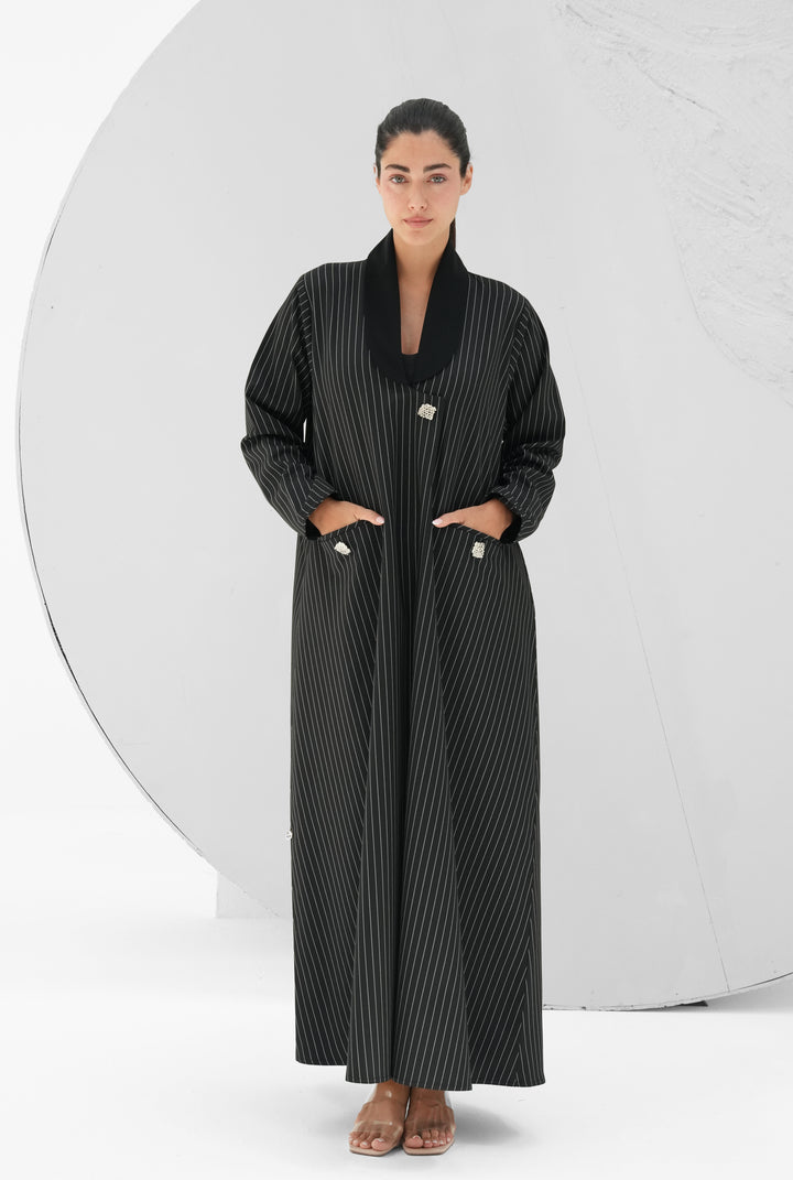 blazer-inspired cut , Striped Taff Crepe Fabric